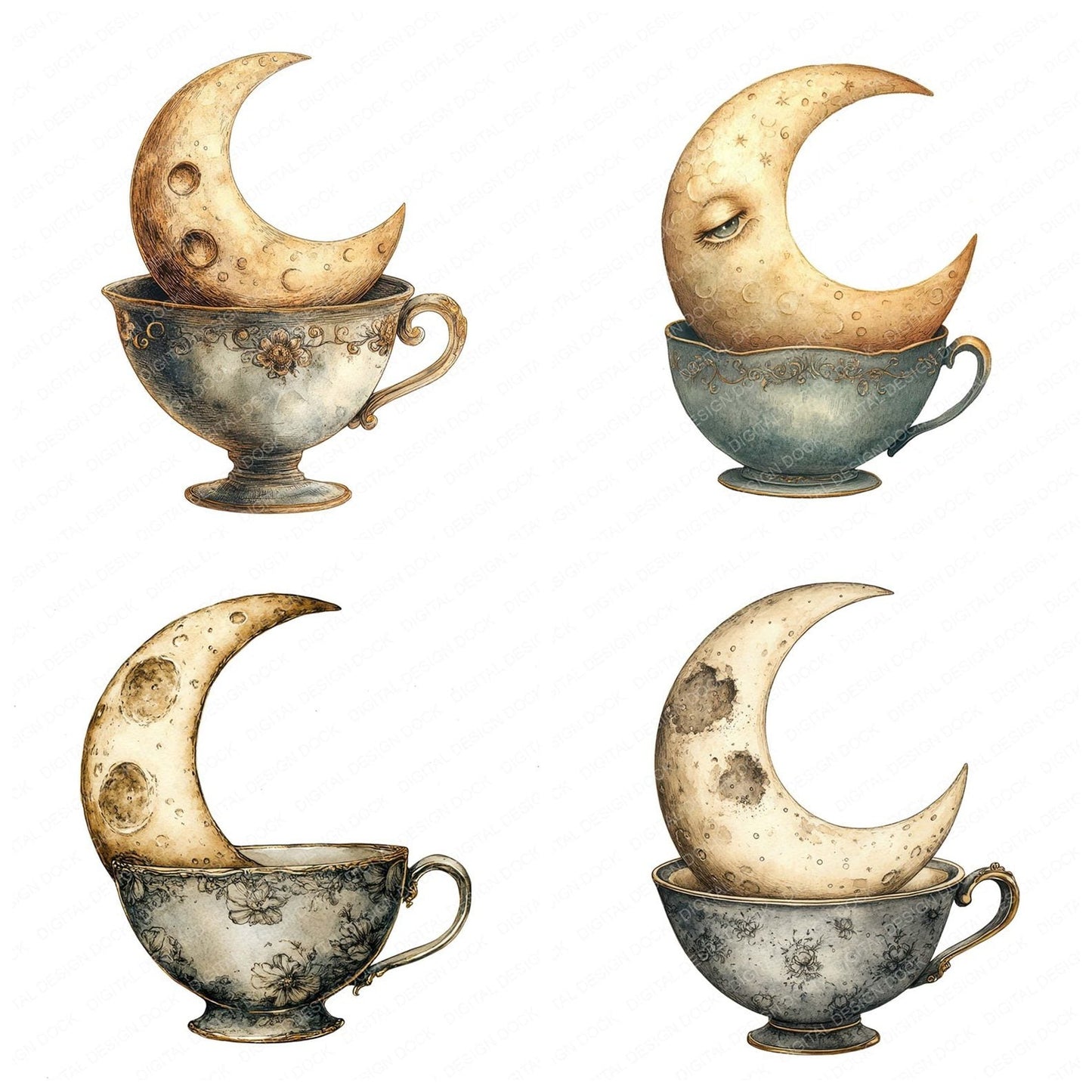 Moon in Teacup Clipart Set (DDD006092)