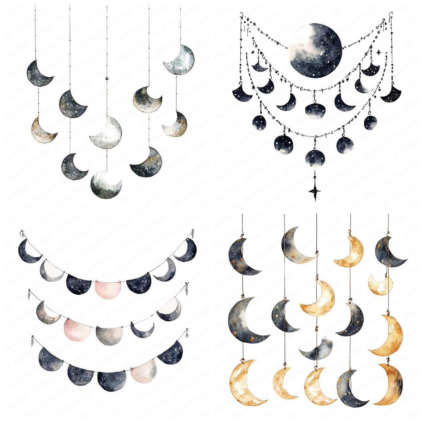 Moon Phases Garland Clipart Set (DDD006095)