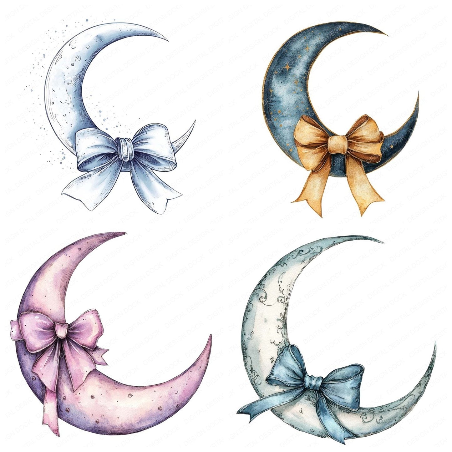 Moon with Ribbon Clipart Set (DDD006098)