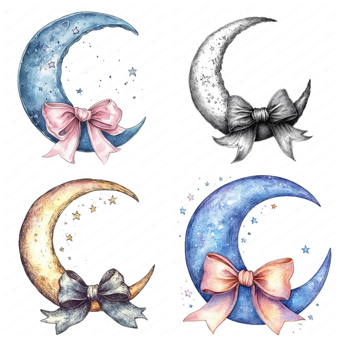 Moon with Ribbon Clipart Set (DDD006098)