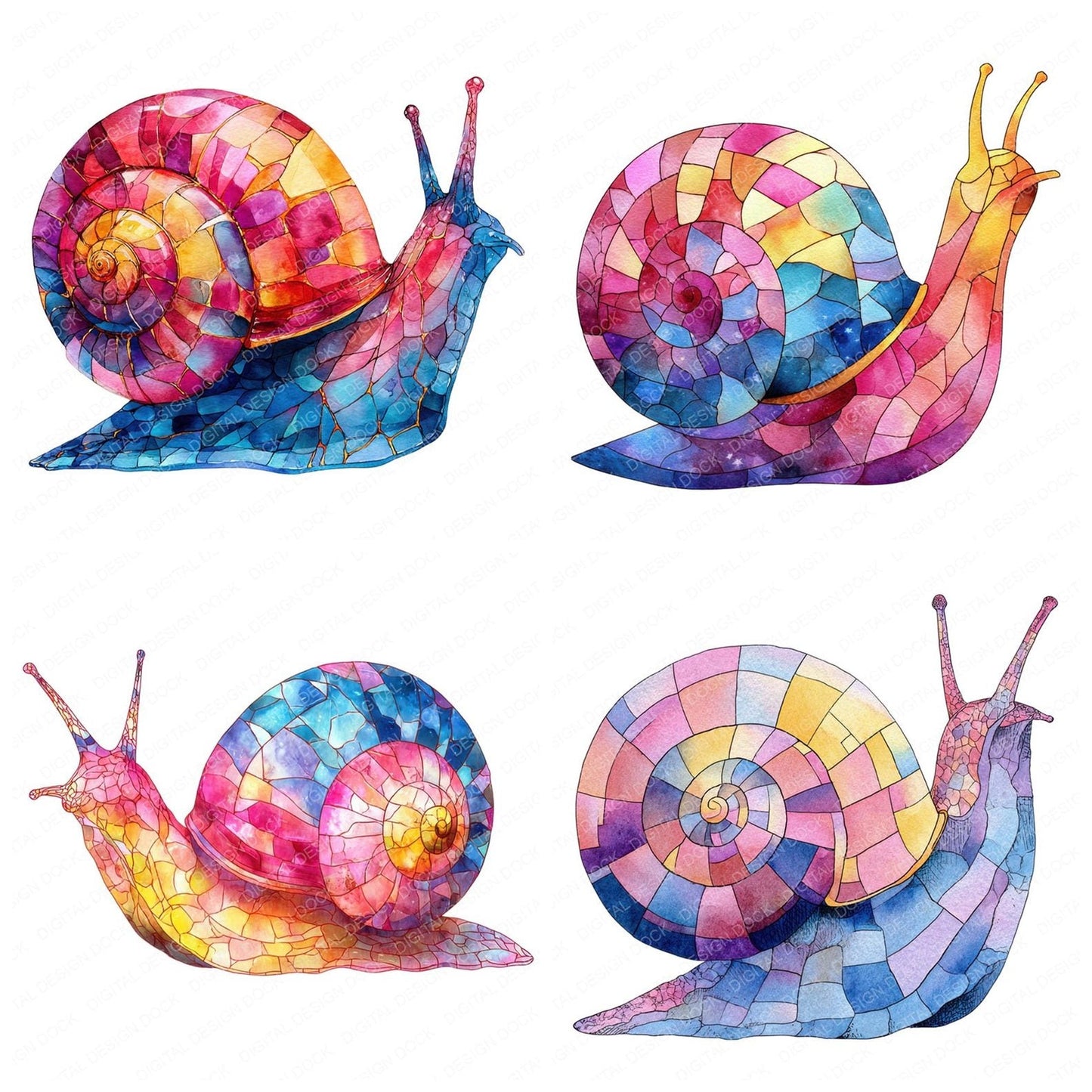 Mosaic Colourful Snail Clipart Set (DDD006102)