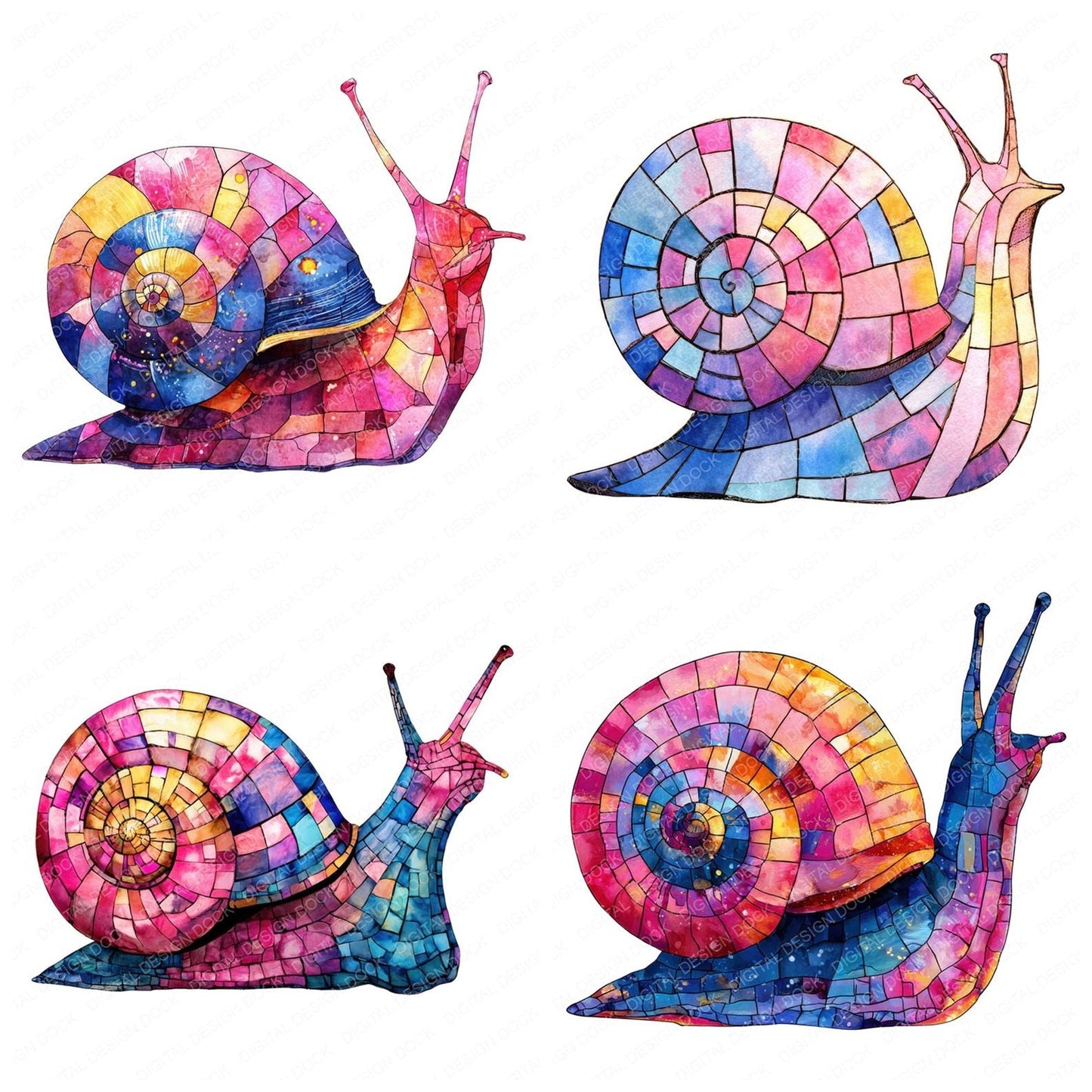 Mosaic Colourful Snail Clipart Set (DDD006102)