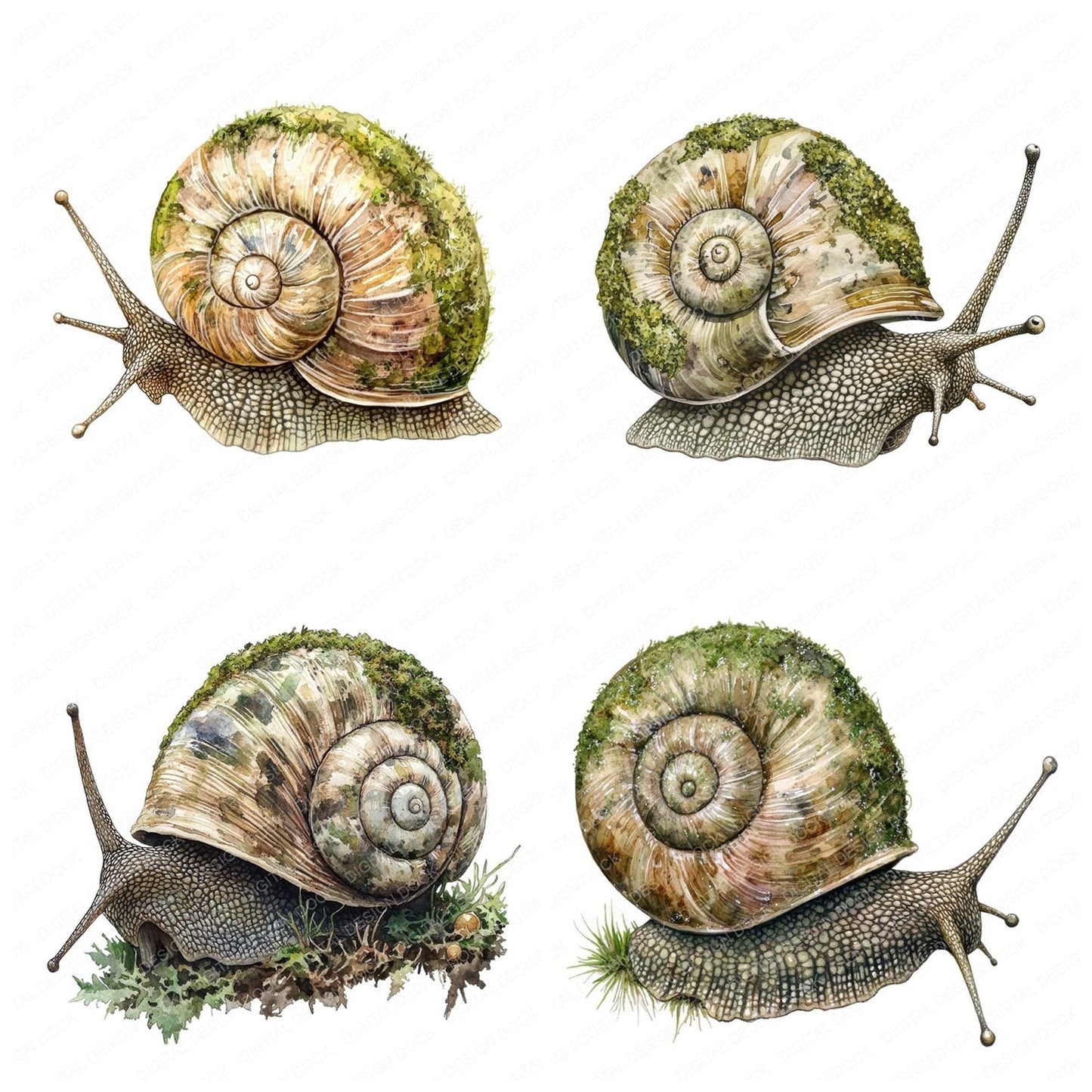 Moss Covered Snail Clipart Set (DDD006103)