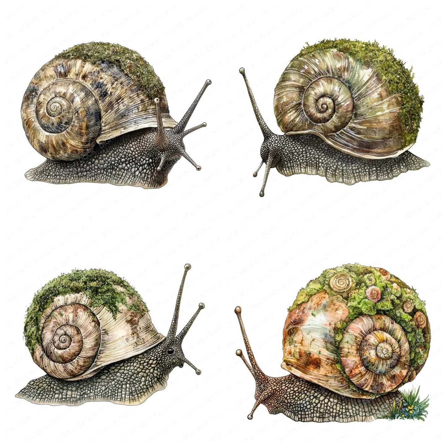 Moss Covered Snail Clipart Set (DDD006103)