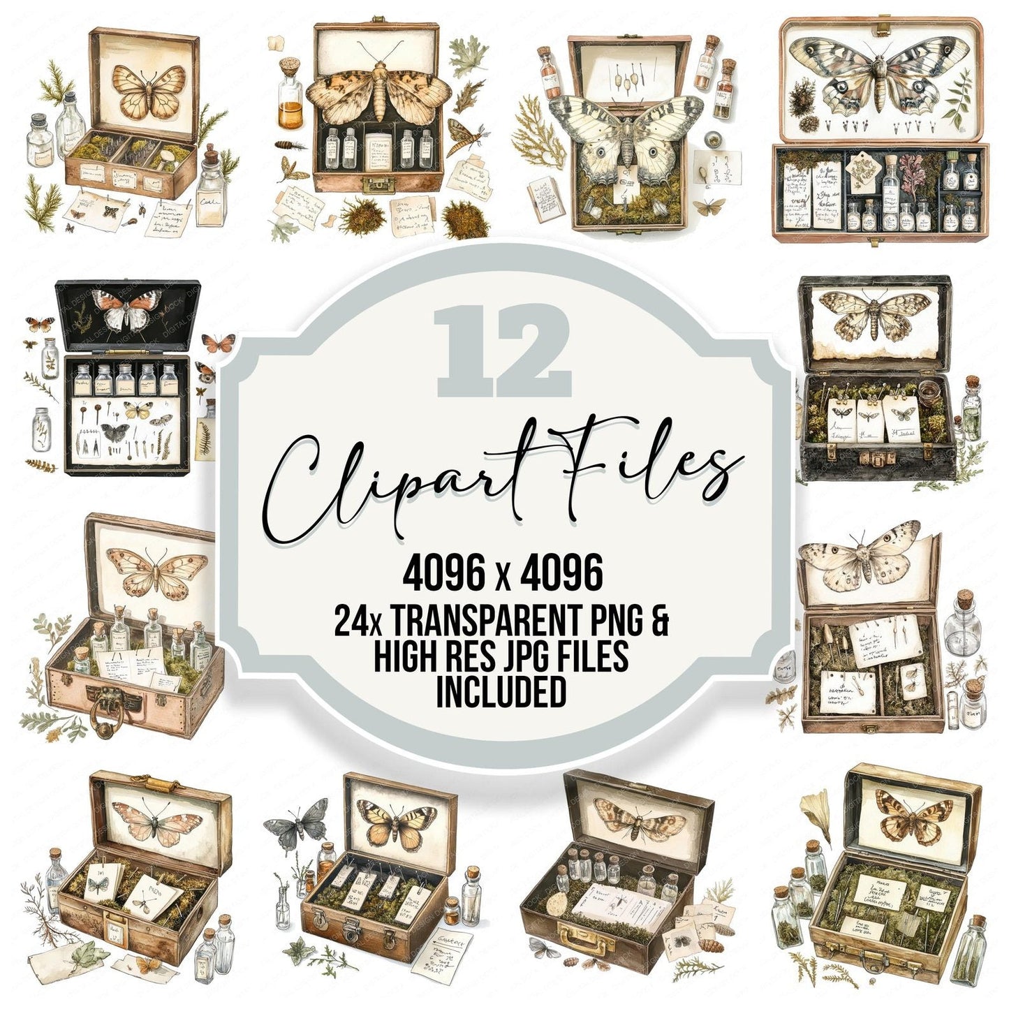 Moth Specimen Box Clipart Set (DDD006104)