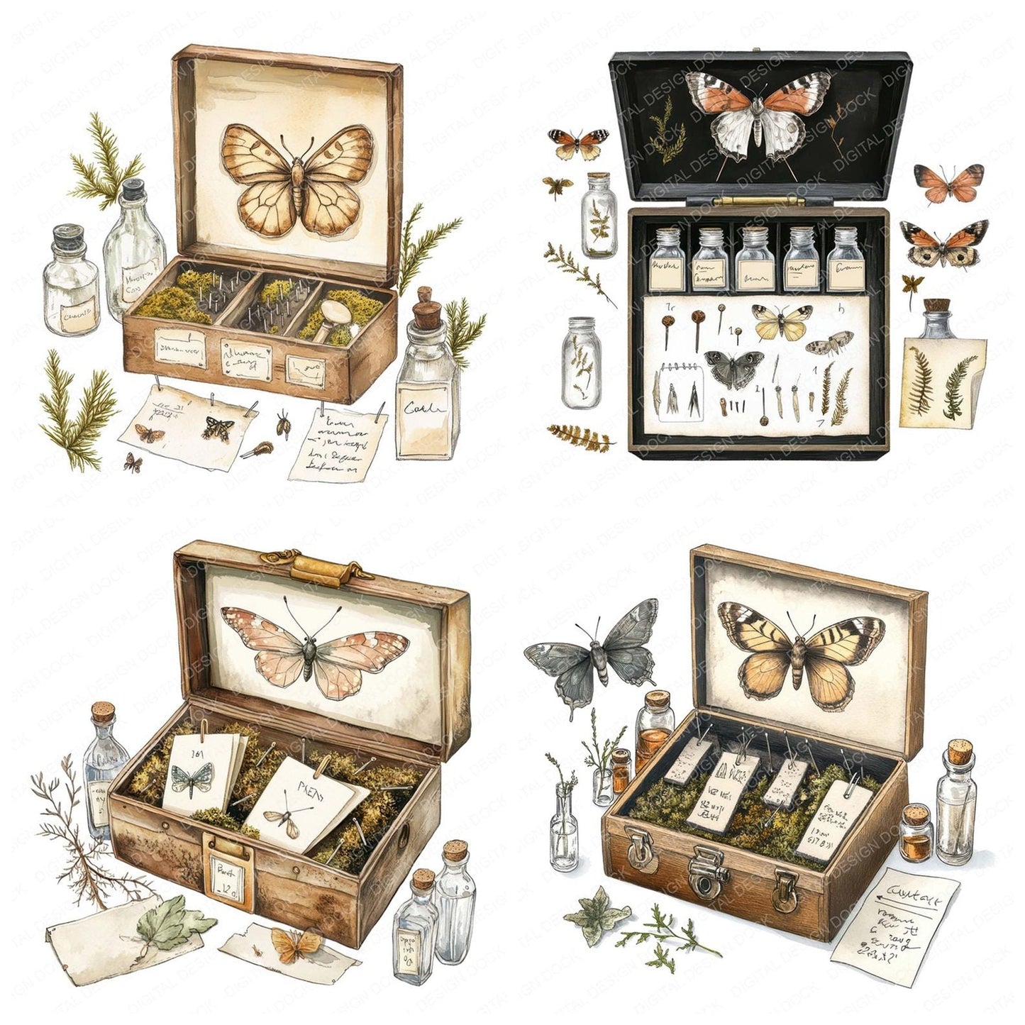 Moth Specimen Box Clipart Set (DDD006104)