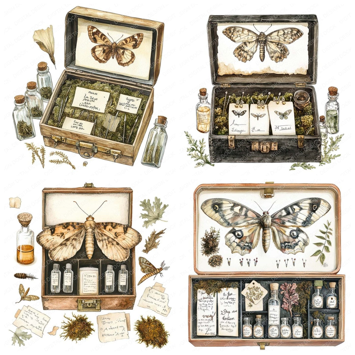 Moth Specimen Box Clipart Set (DDD006104)