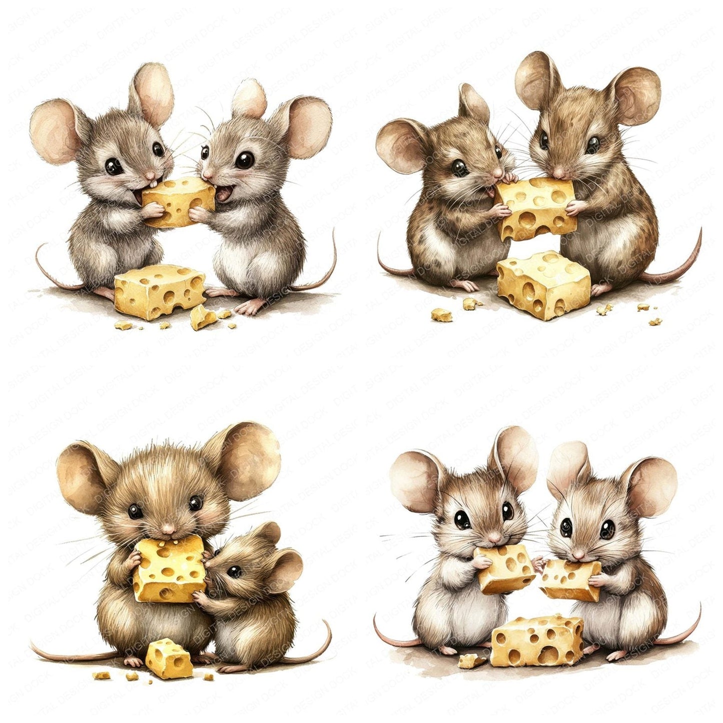 Mouse Family Cheese Clipart Set (DDD006110)