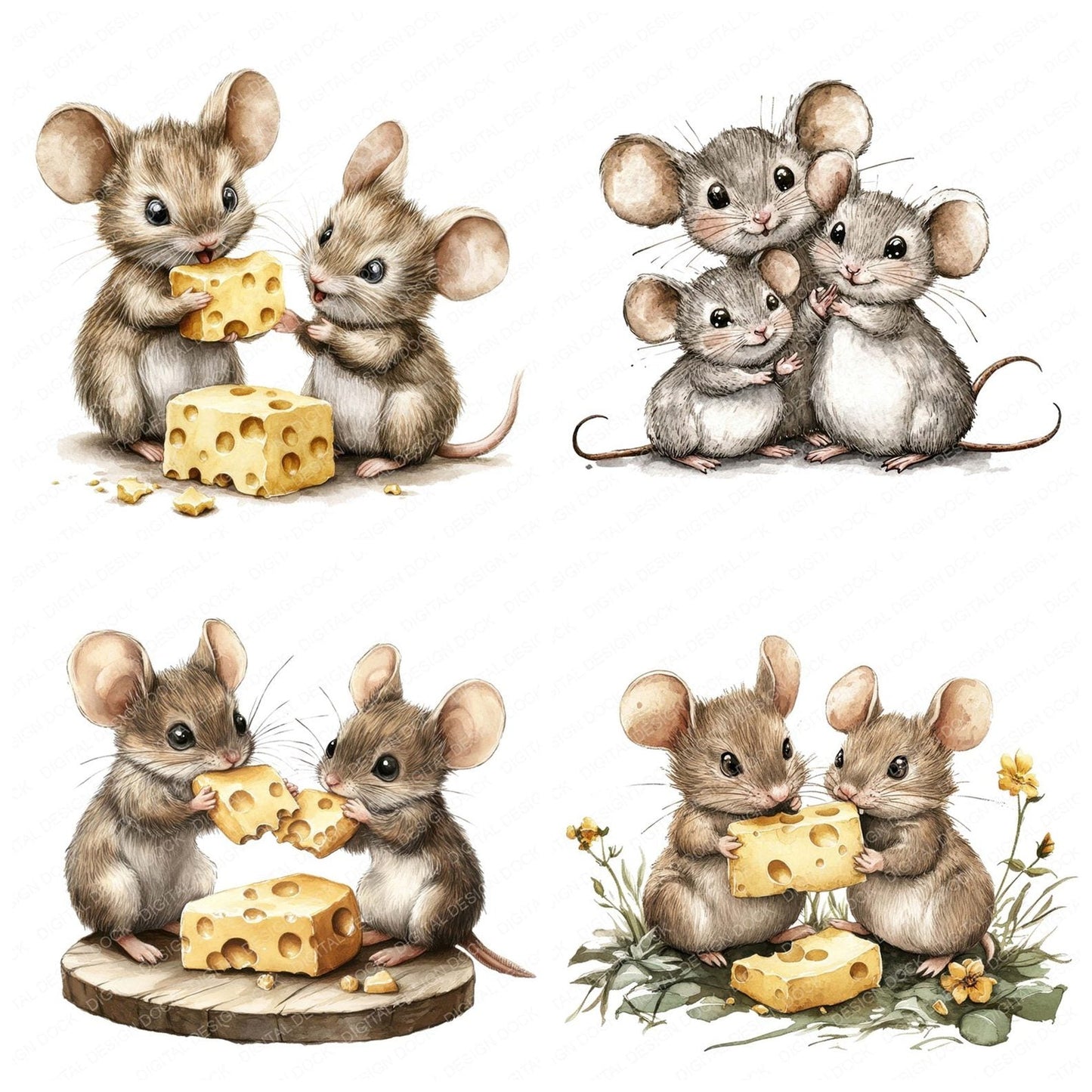 Mouse Family Cheese Clipart Set (DDD006110)
