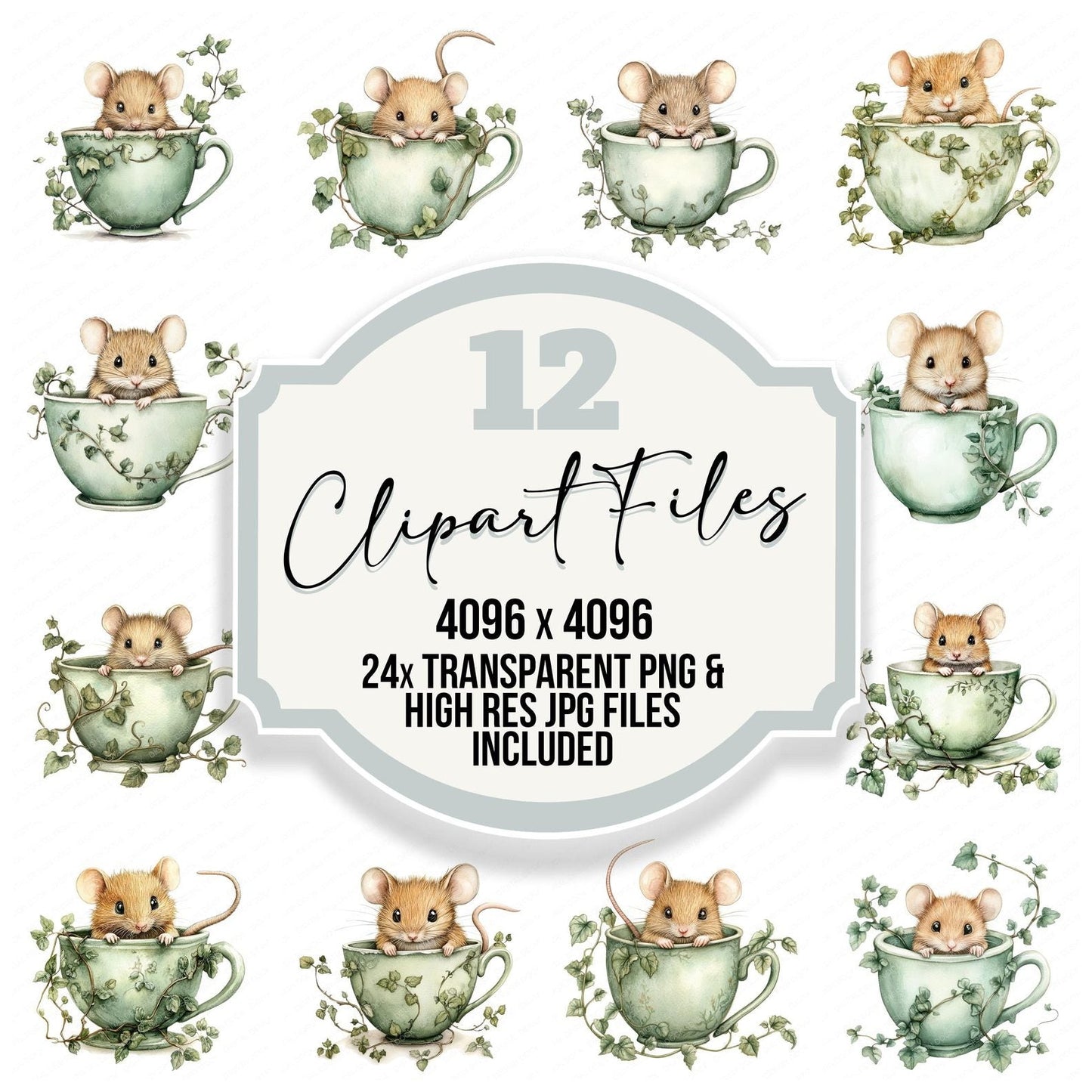 Mouse in Ivy Teacup Clipart Set (DDD006112)
