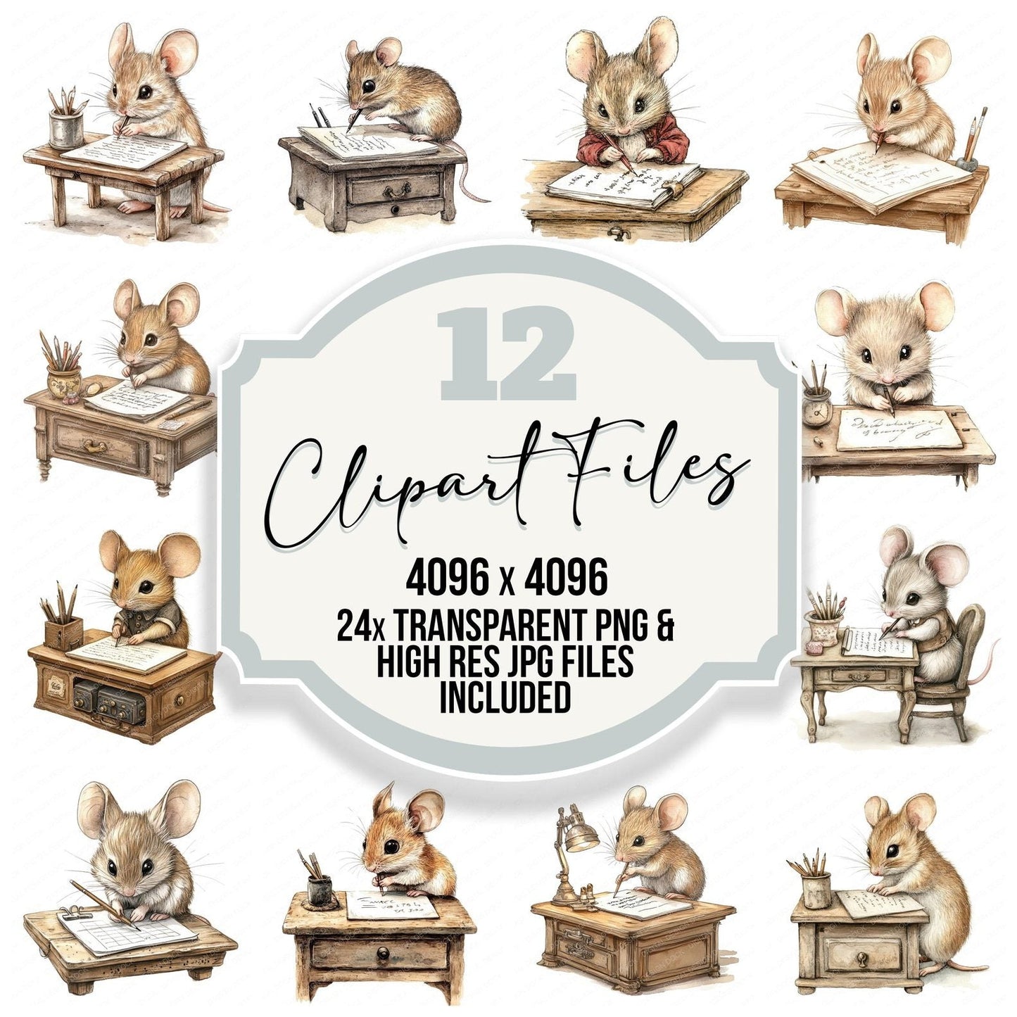 Mouse Writing at Desk Clipart Set (DDD006116)