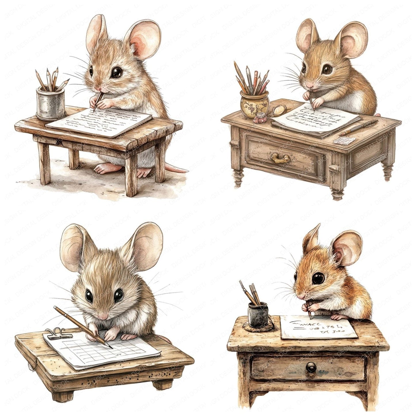 Mouse Writing at Desk Clipart Set (DDD006116)