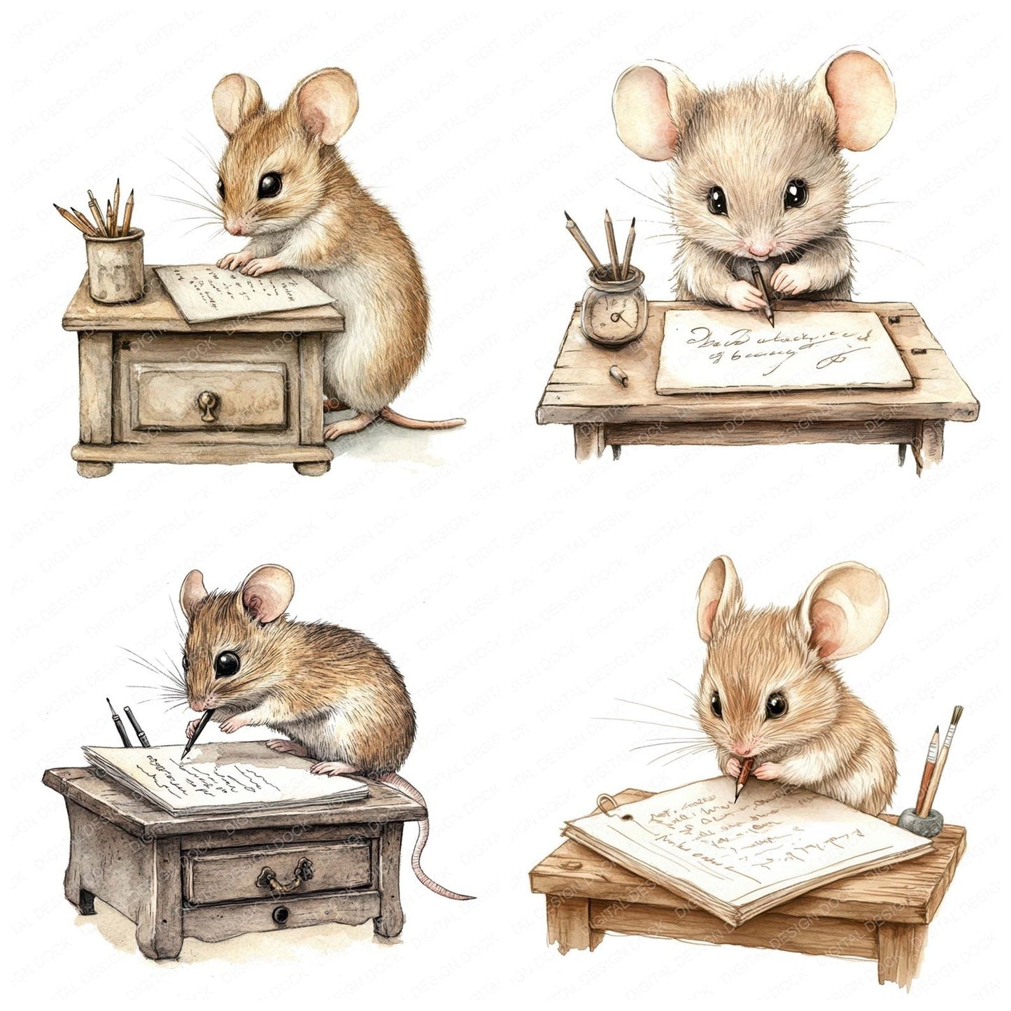 Mouse Writing at Desk Clipart Set (DDD006116)
