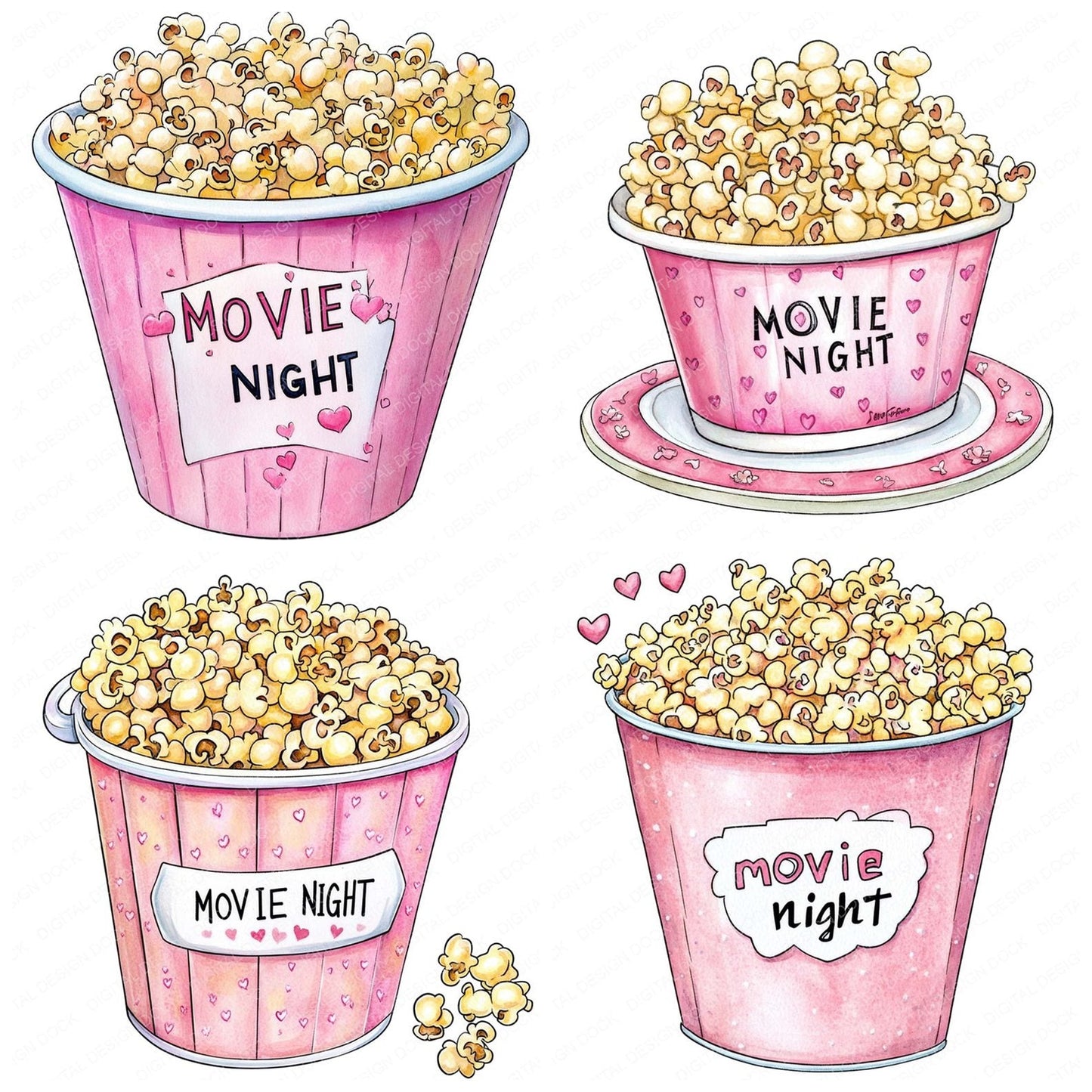Movie Night Popcorn Clipart Set (DDD006117)