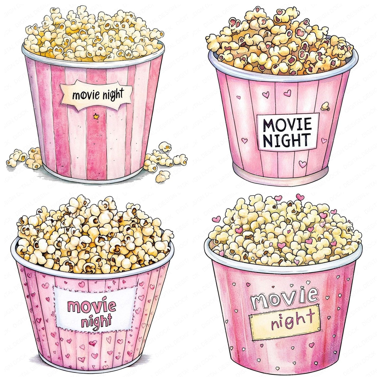 Movie Night Popcorn Clipart Set (DDD006117)
