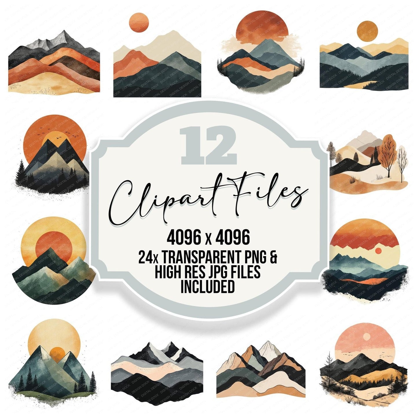 Muted Mountain Landscape Clipart Set (DDD006122)