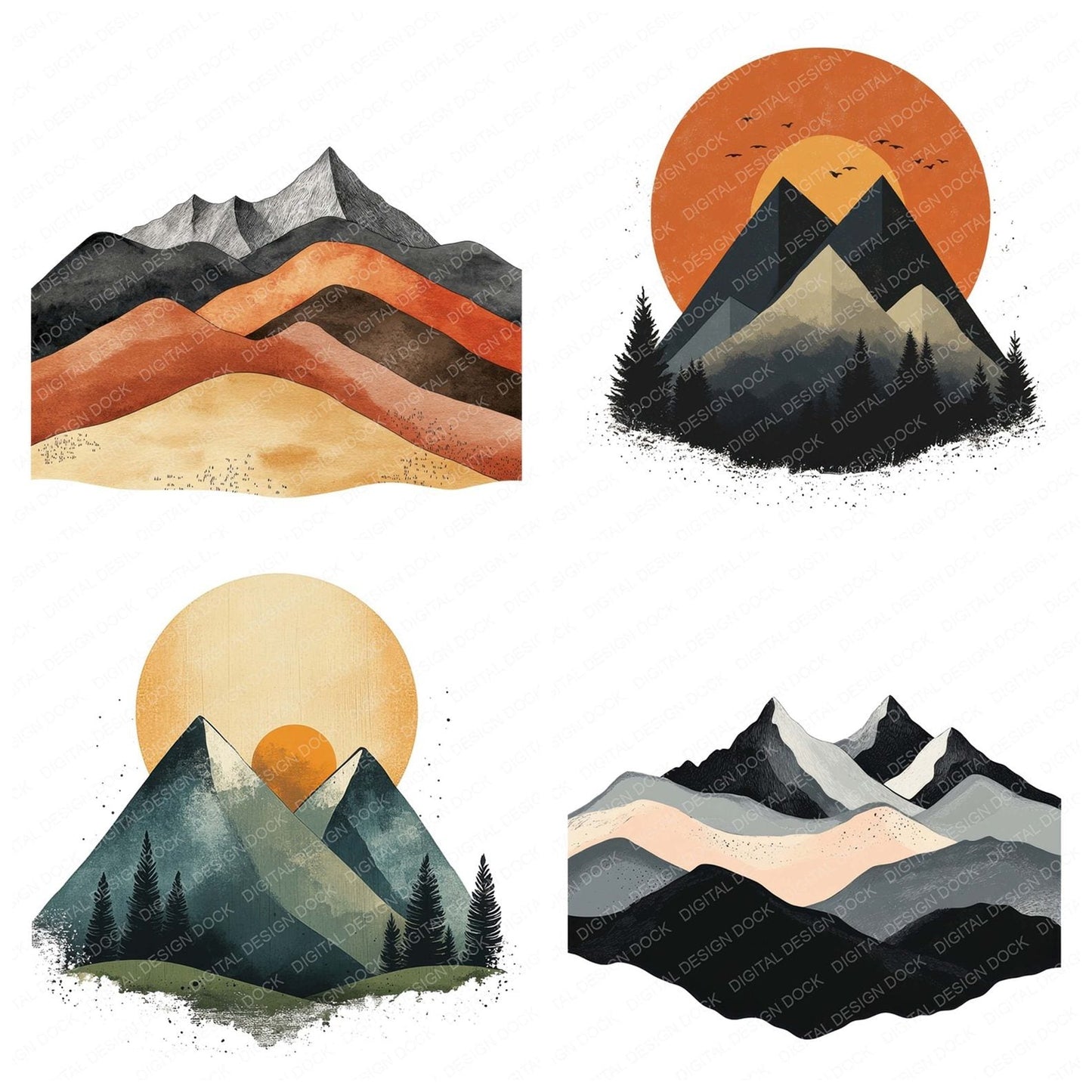 Muted Mountain Landscape Clipart Set (DDD006122)