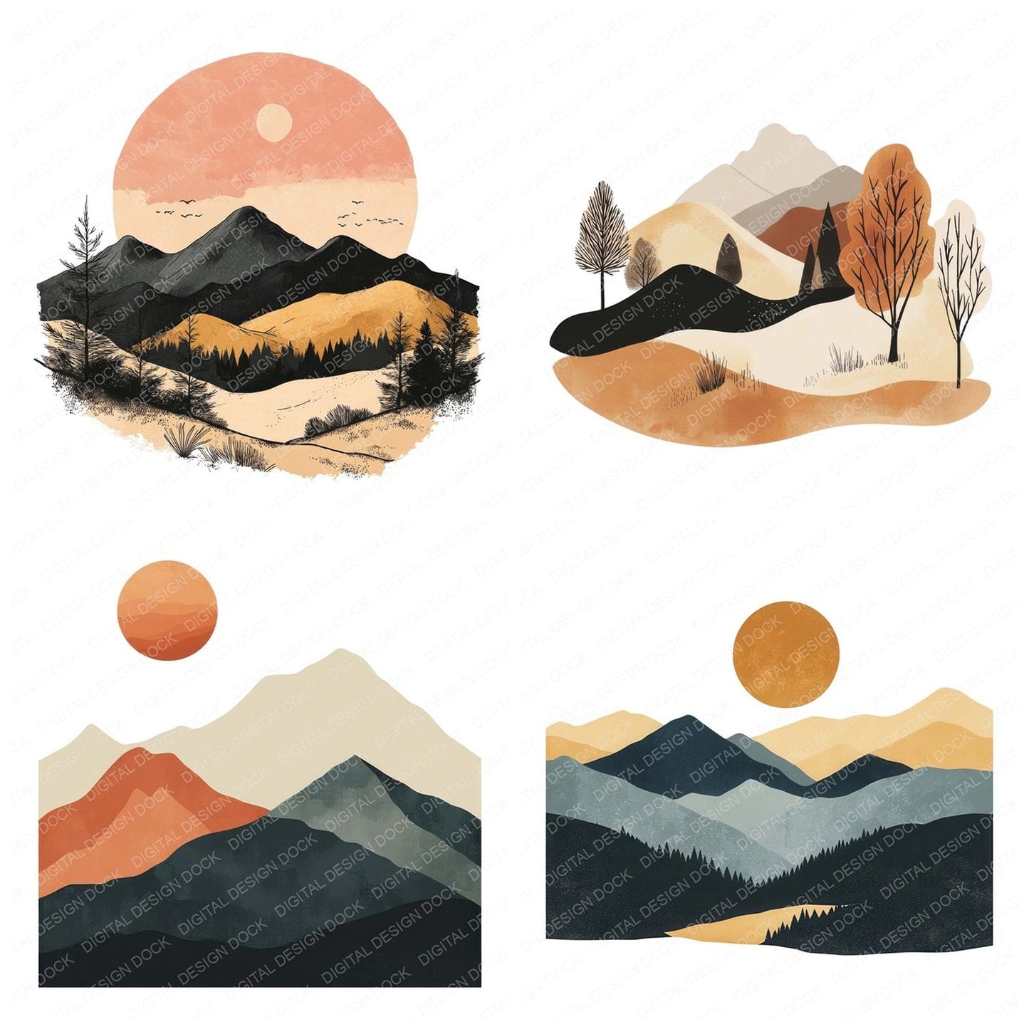 Muted Mountain Landscape Clipart Set (DDD006122)