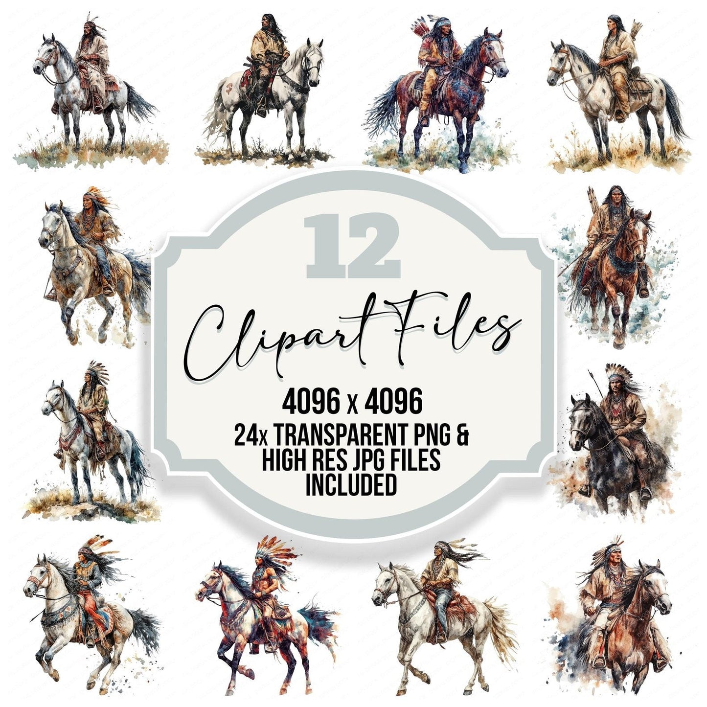 Native Indian Man on Horse Clipart Set (DDD006129)