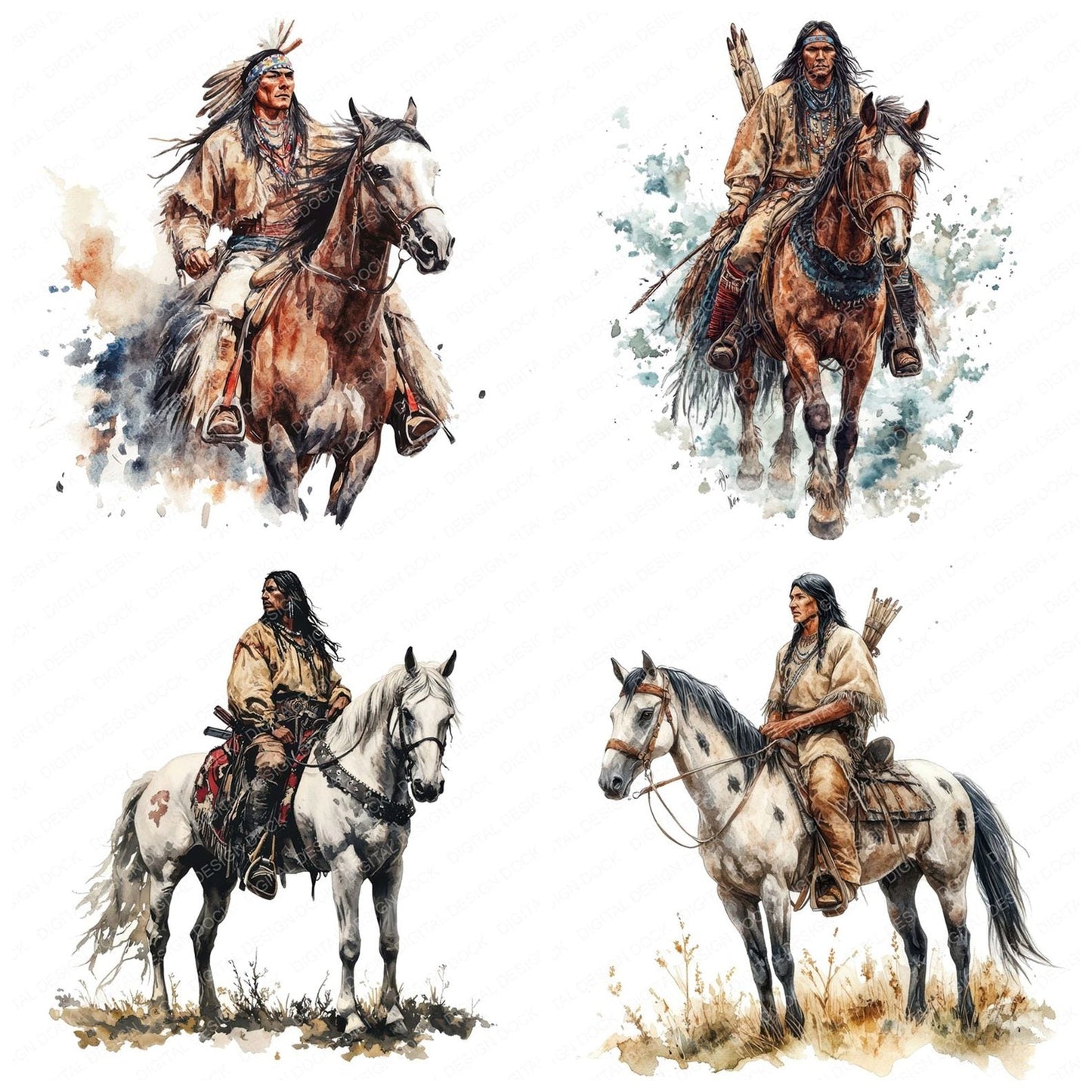 Native Indian Man on Horse Clipart Set (DDD006129)