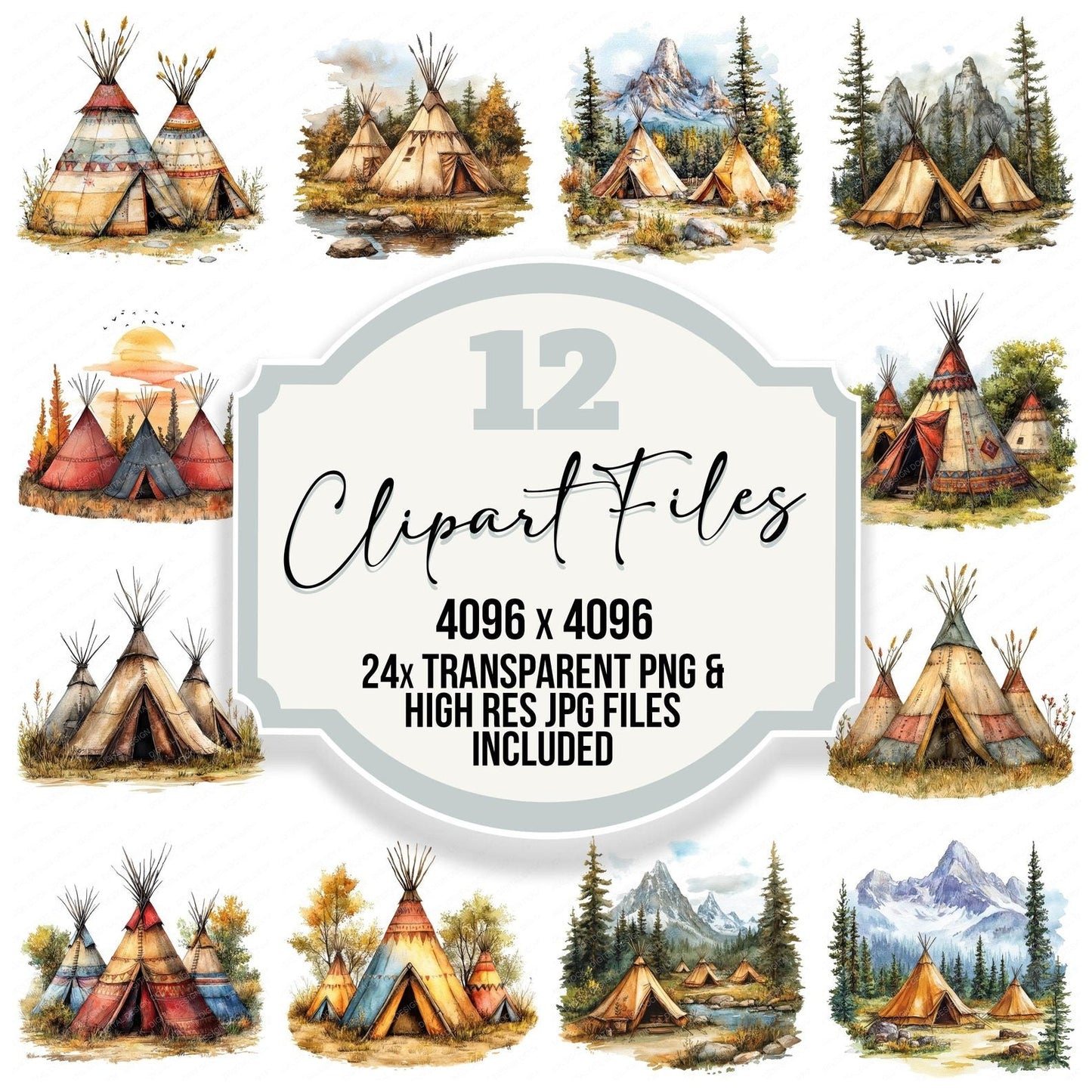 Native Indian Village Landscape Clipart Set (DDD006131)