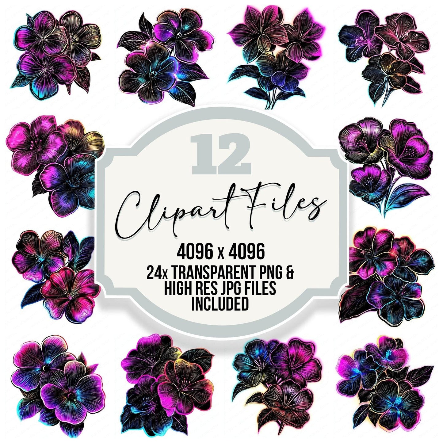 Neon Abstract Flowers Clipart Set (DDD006135)