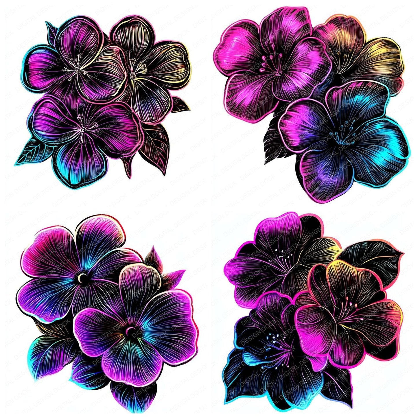 Neon Abstract Flowers Clipart Set (DDD006135)