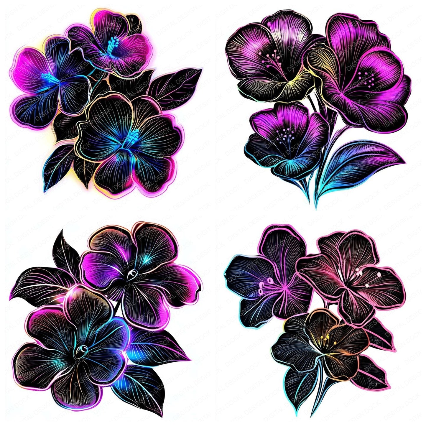 Neon Abstract Flowers Clipart Set (DDD006135)