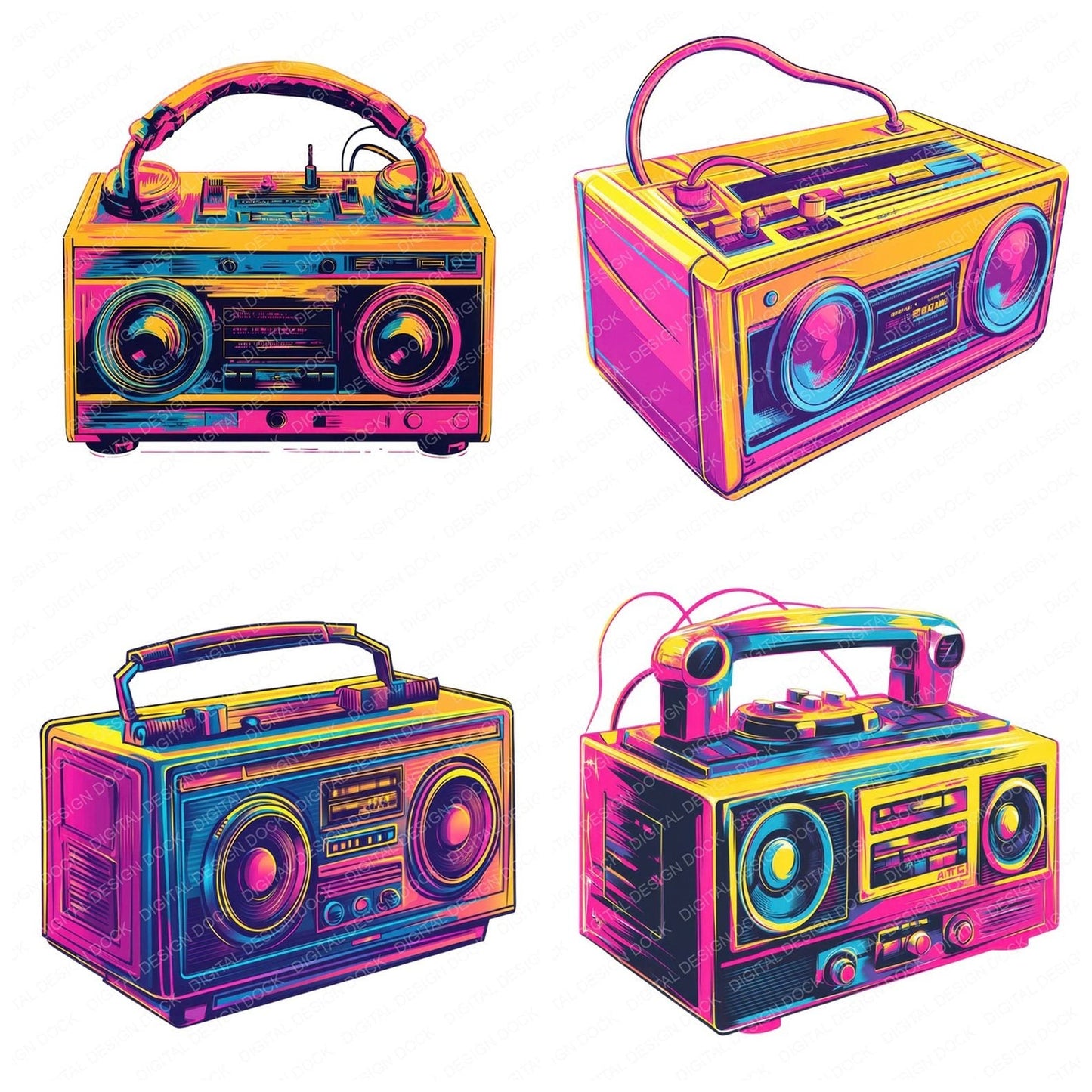 Neon Retro Boombox Clipart Set (DDD006136)