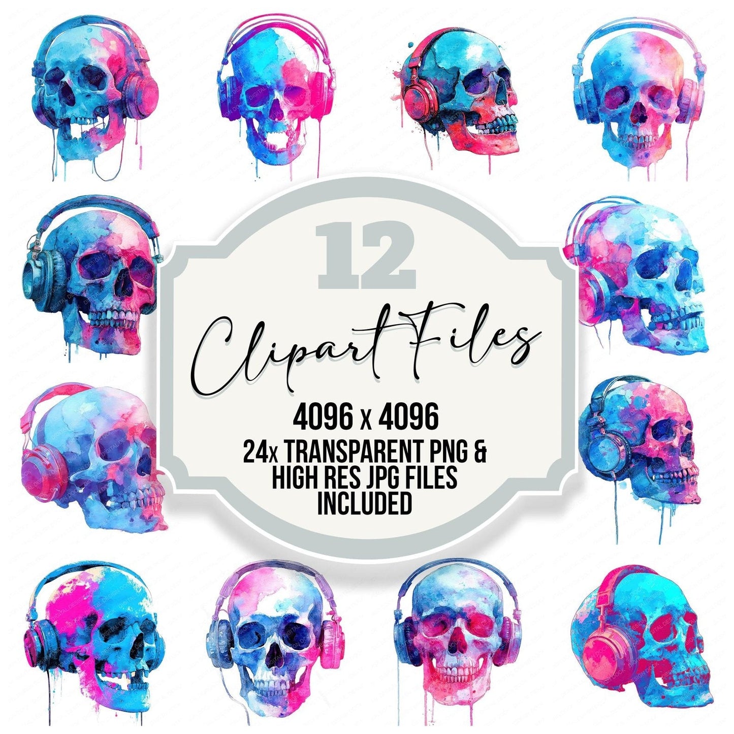 Neon Skull Headphones Clipart Set (DDD006139)