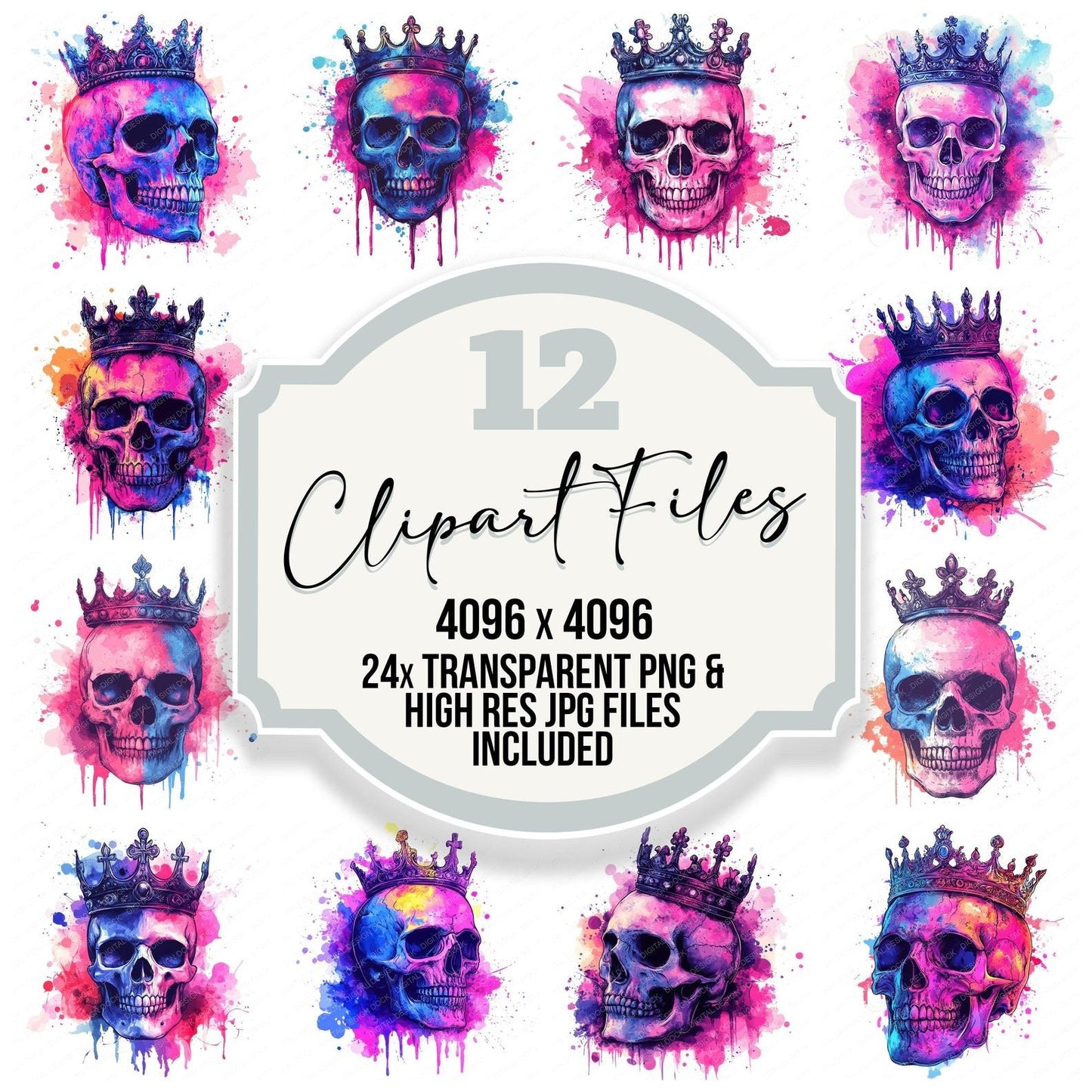 Neon Skull with Crown Clipart Set (DDD006142)