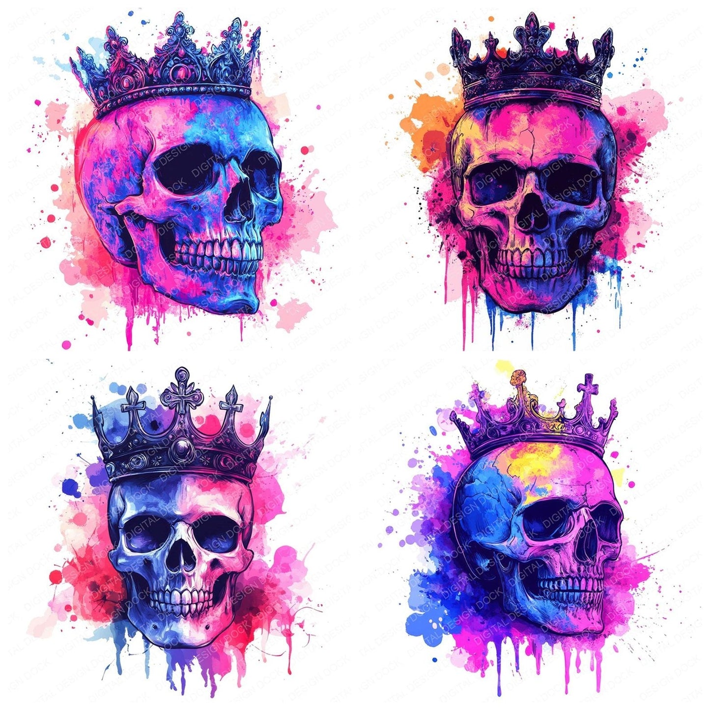 Neon Skull with Crown Clipart Set (DDD006142)