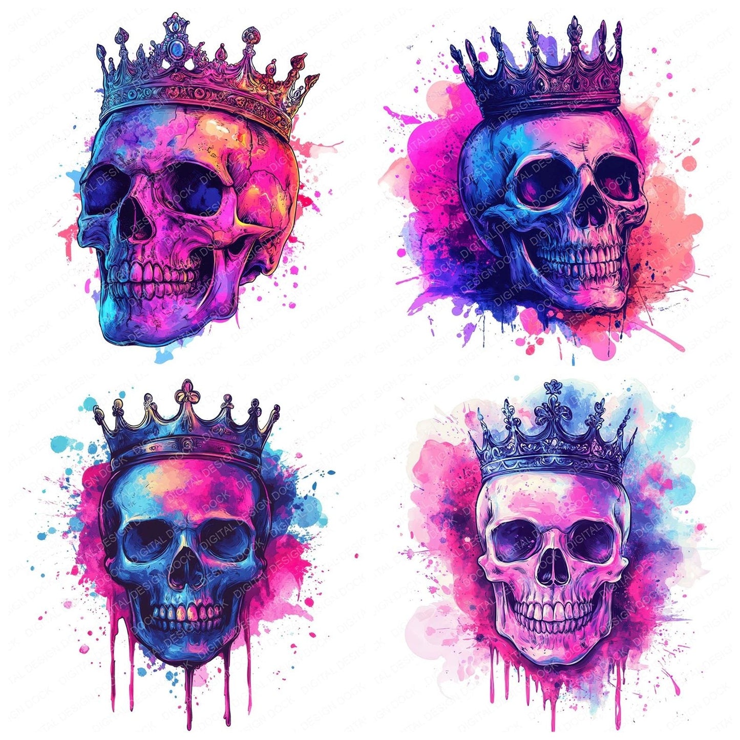 Neon Skull with Crown Clipart Set (DDD006142)
