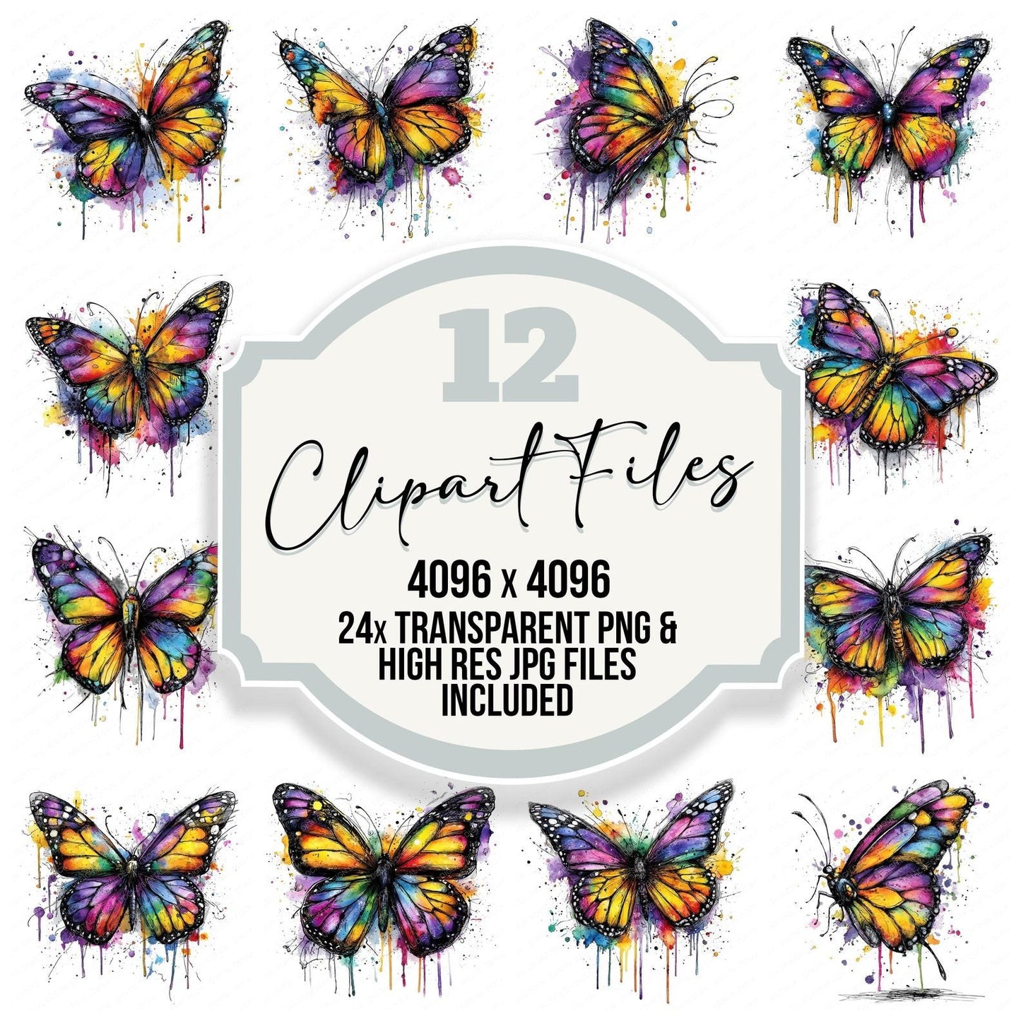 Neon Watercolour Butterfly Clipart Set (DDD006145)