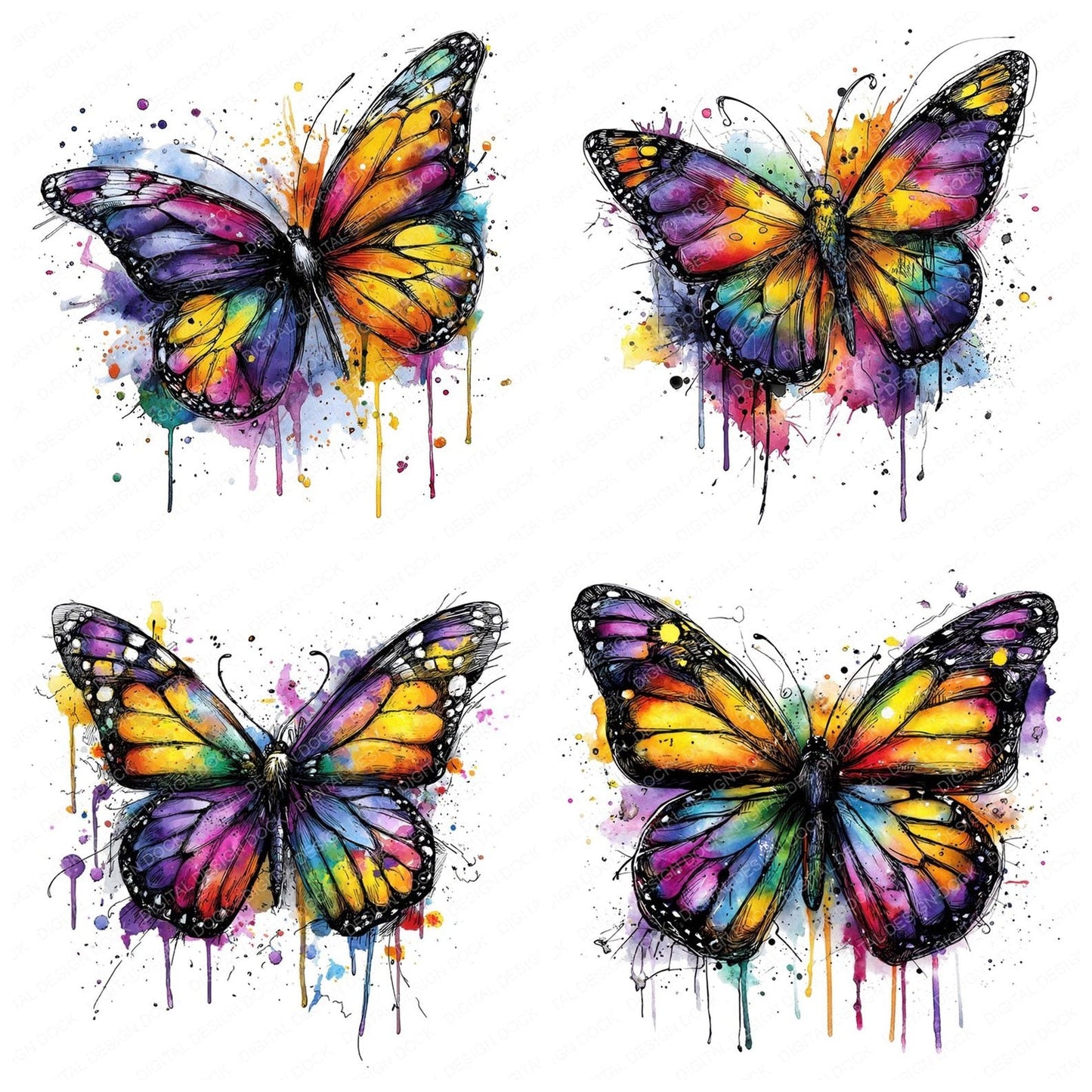 Neon Watercolour Butterfly Clipart Set (DDD006145)