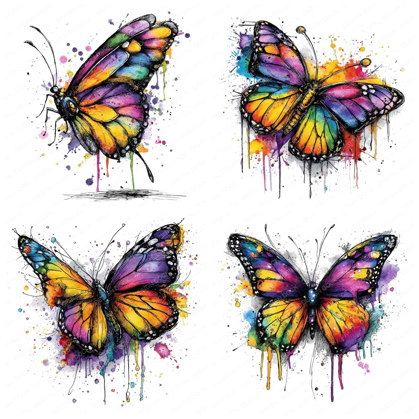 Neon Watercolour Butterfly Clipart Set (DDD006145)