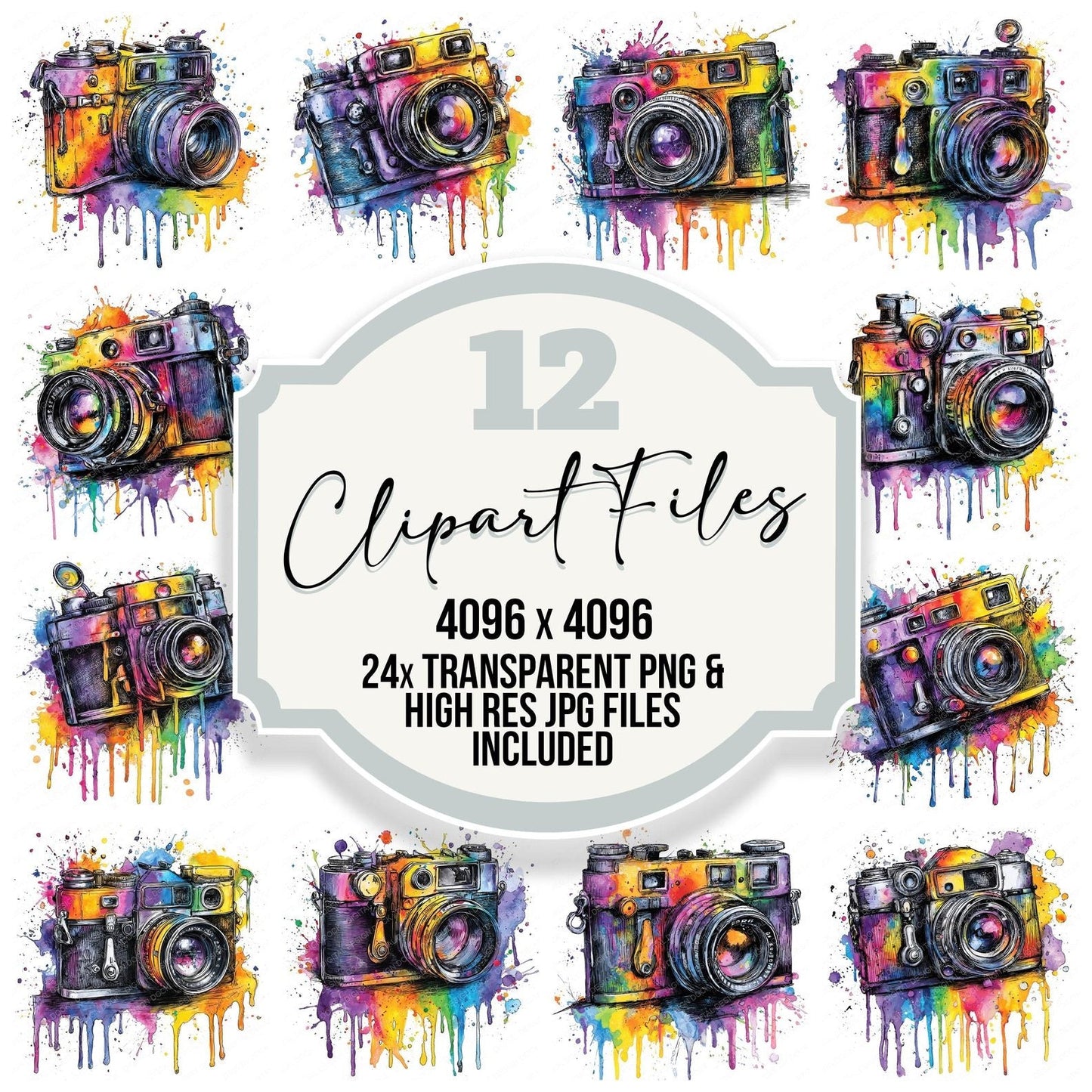 Neon Watercolour Camera Clipart Set (DDD006146)