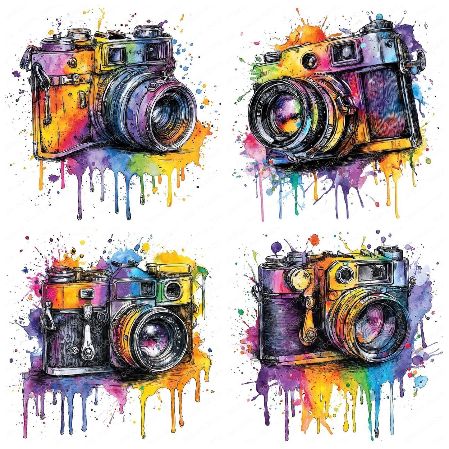 Neon Watercolour Camera Clipart Set (DDD006146)