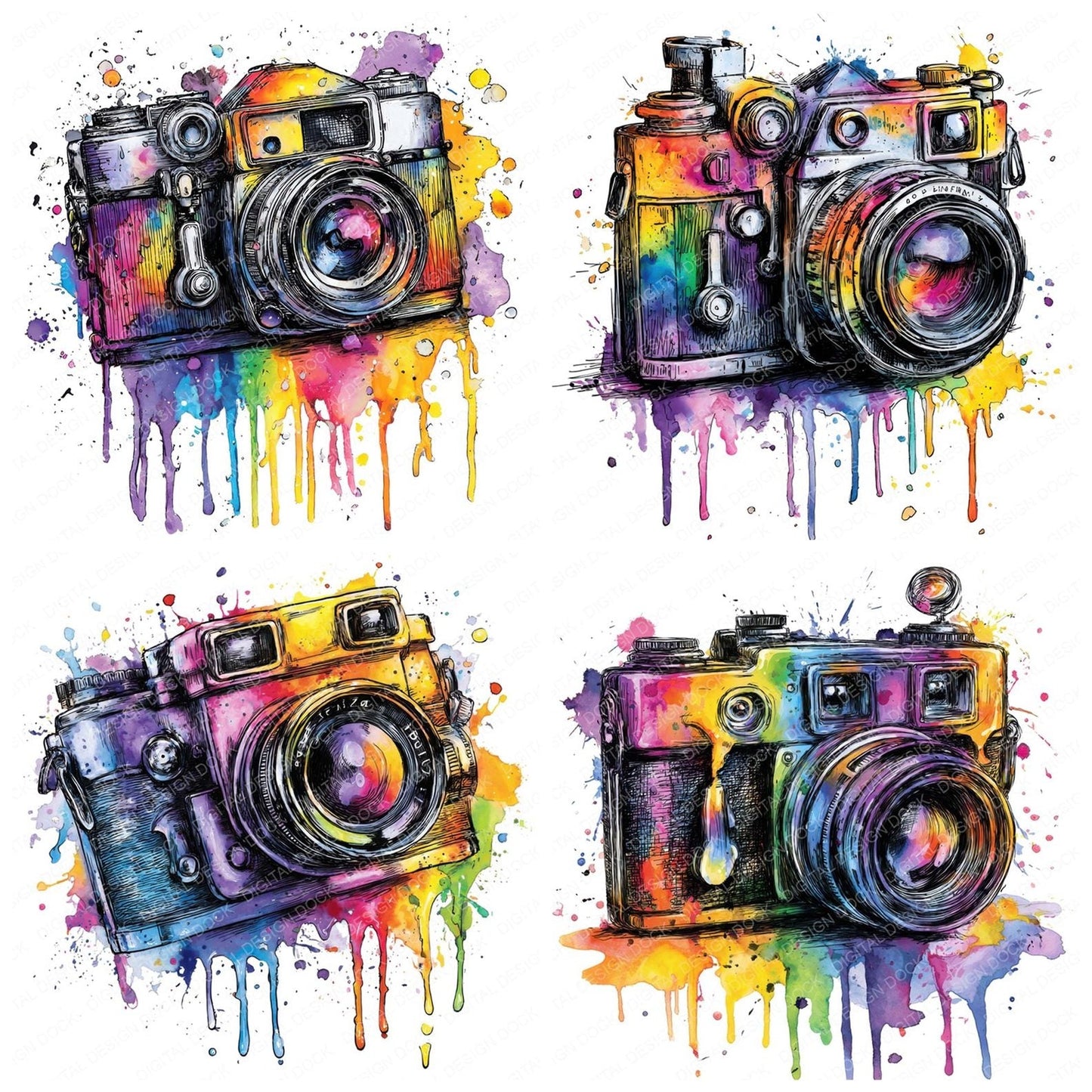 Neon Watercolour Camera Clipart Set (DDD006146)