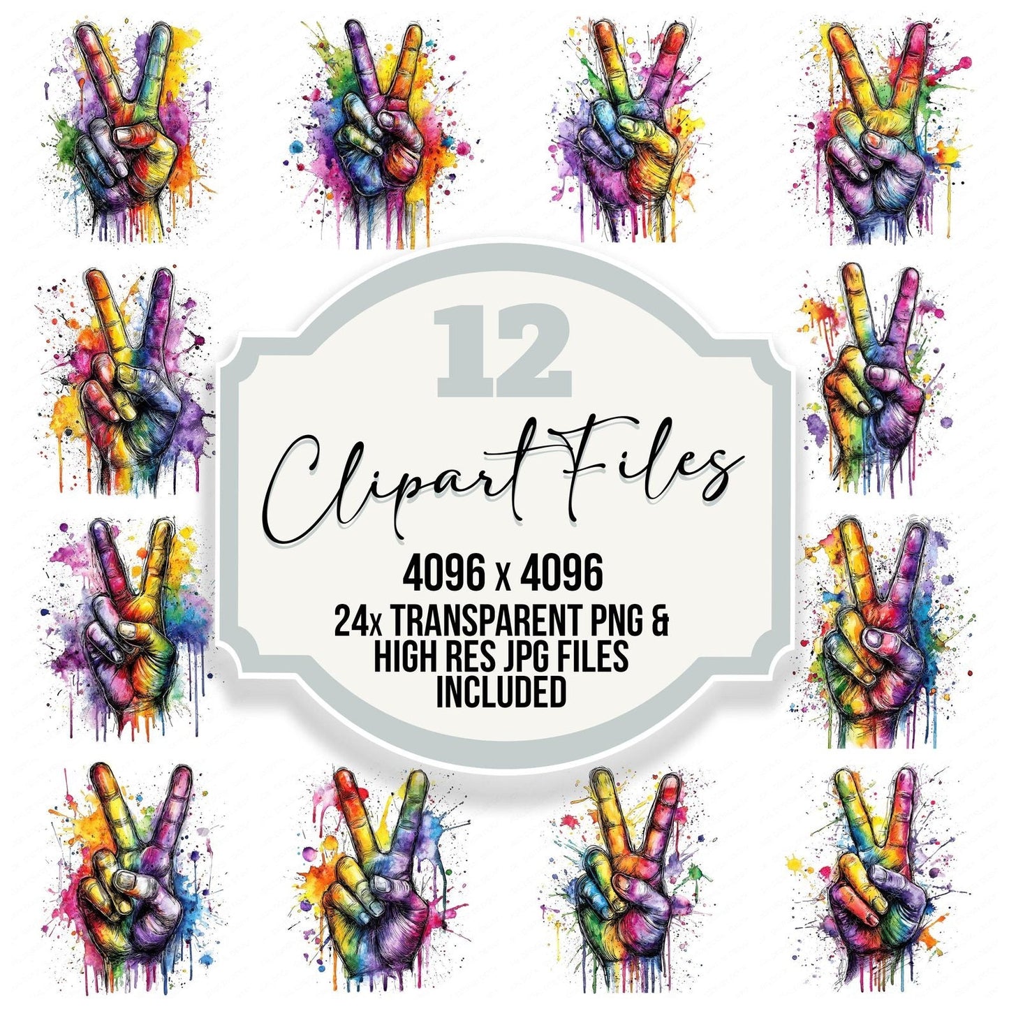 Neon Watercolour Peace Sign Clipart Set (DDD006163)
