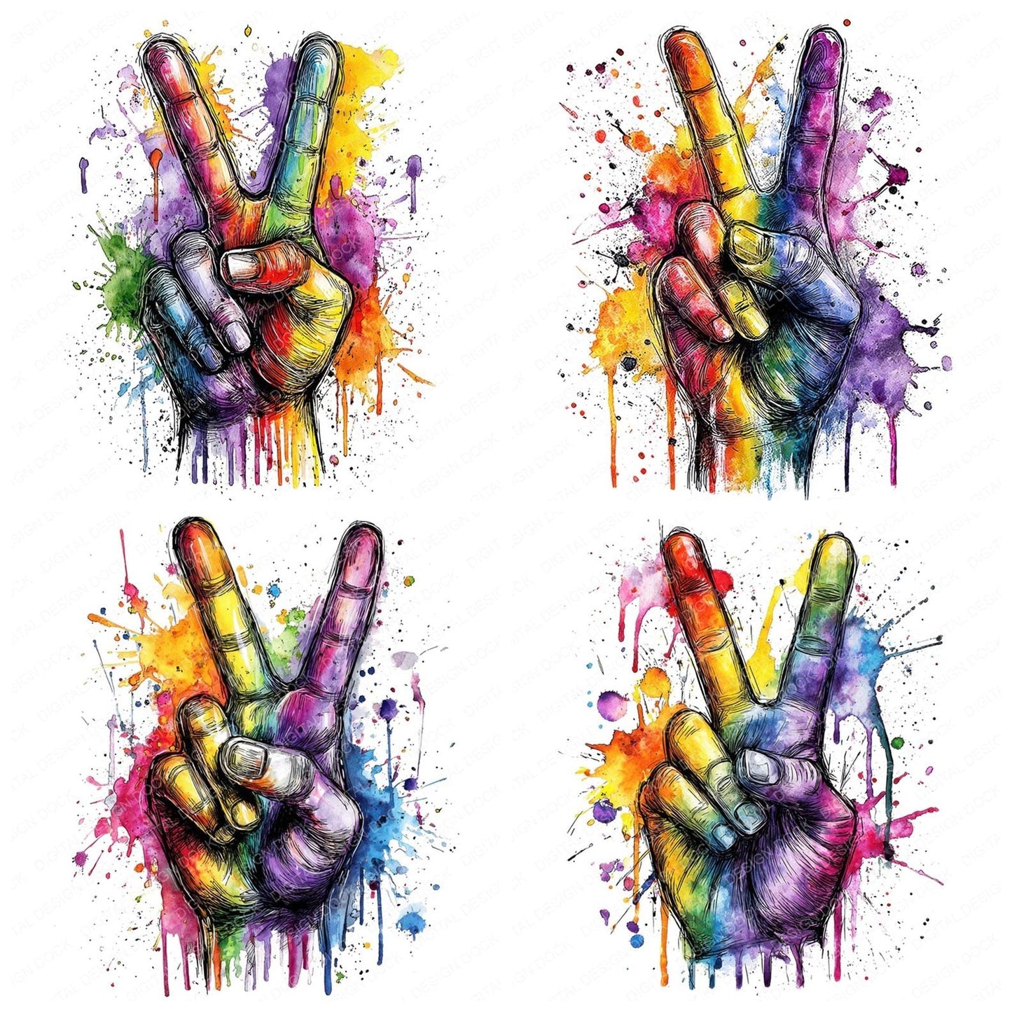 Neon Watercolour Peace Sign Clipart Set (DDD006163)