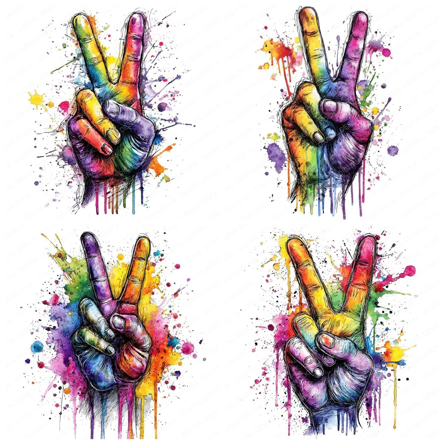 Neon Watercolour Peace Sign Clipart Set (DDD006163)