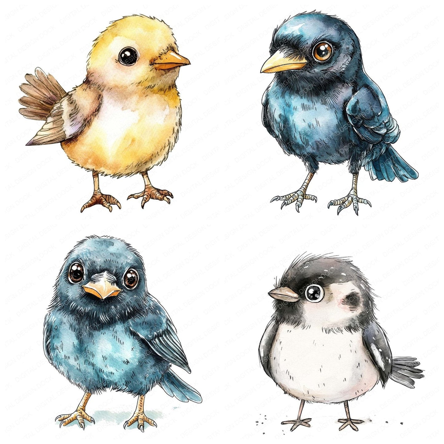 Nursery Style Cartoon Crow Clipart Set (DDD006182)