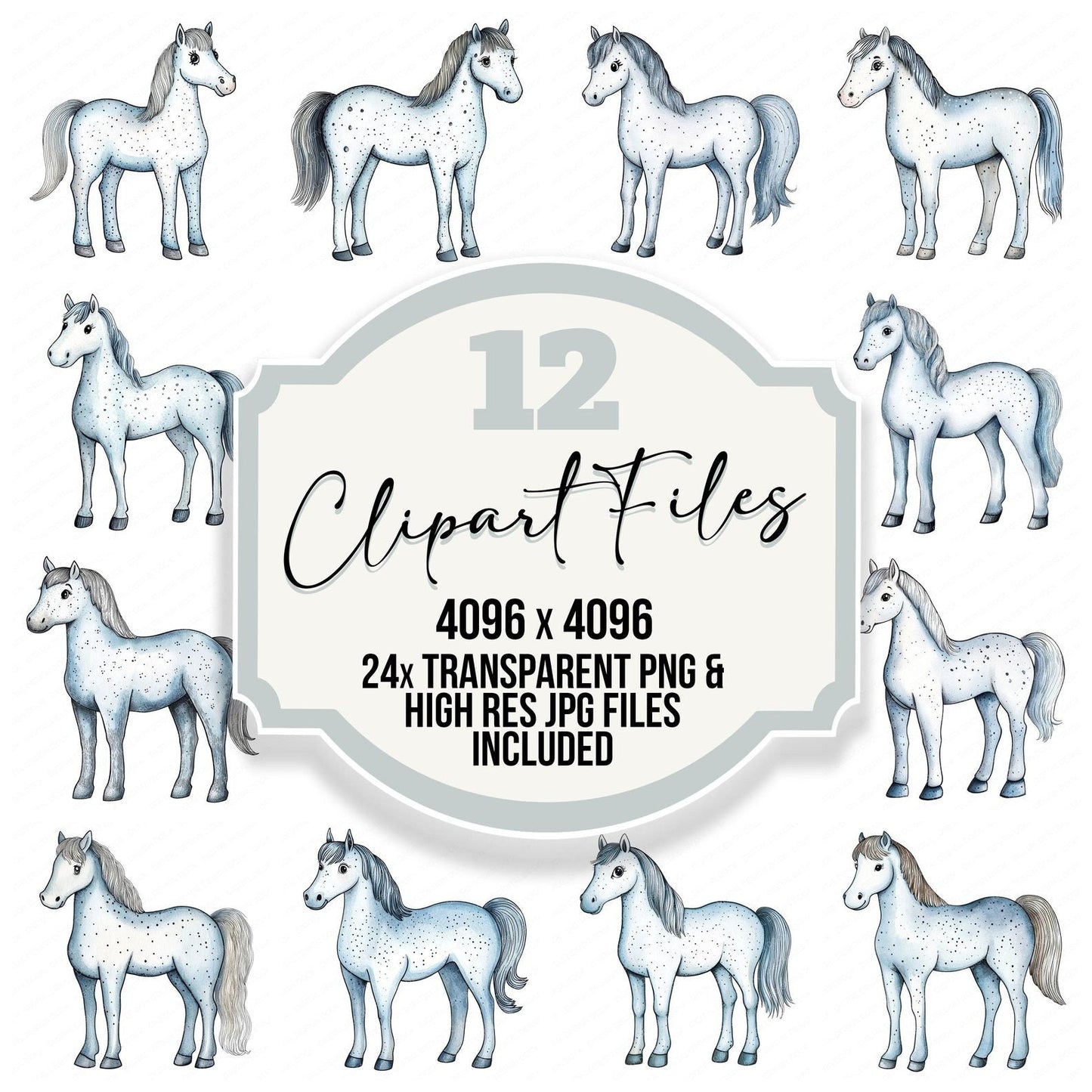 Nursery White Horse Illustration Clipart Set (DDD006184)