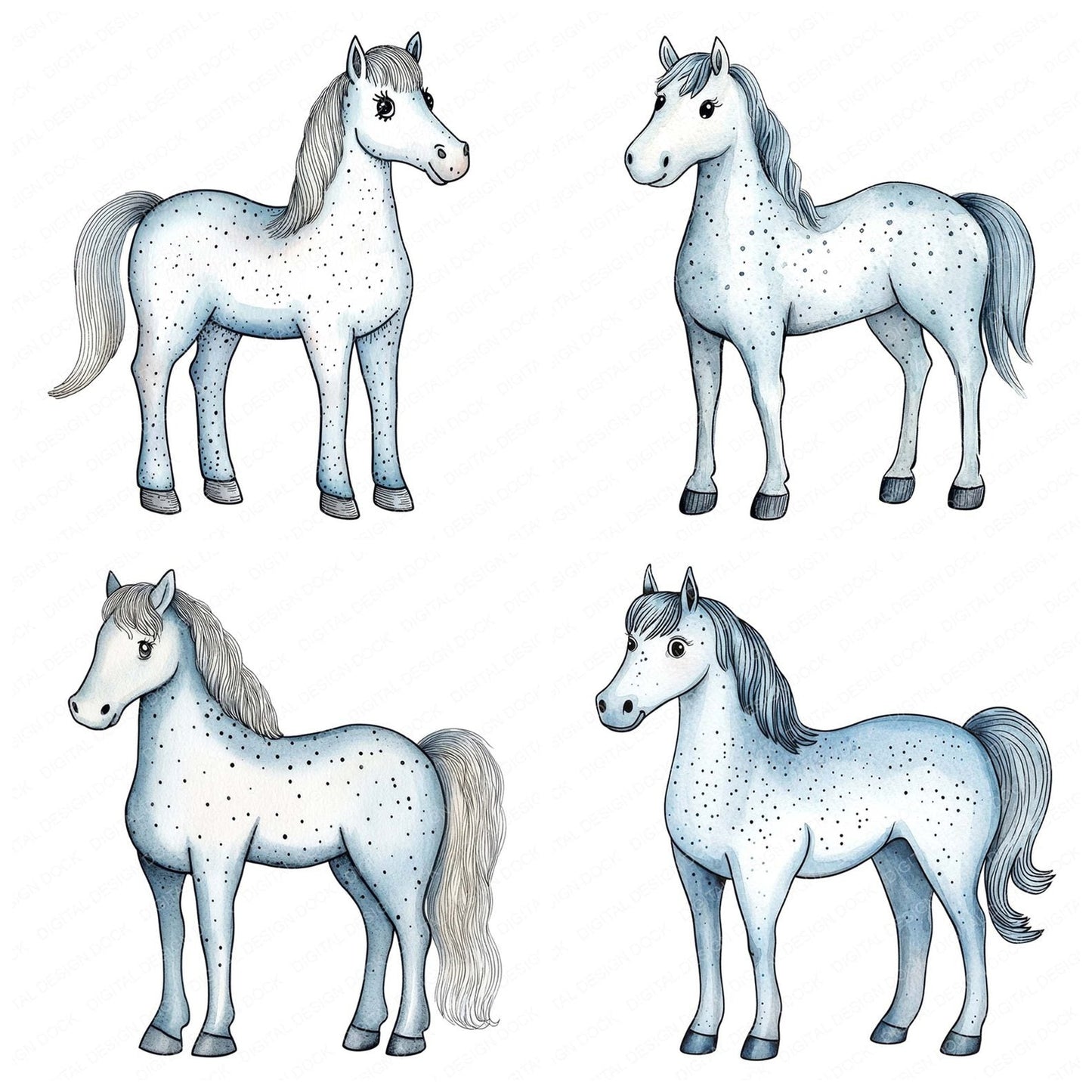 Nursery White Horse Illustration Clipart Set (DDD006184)