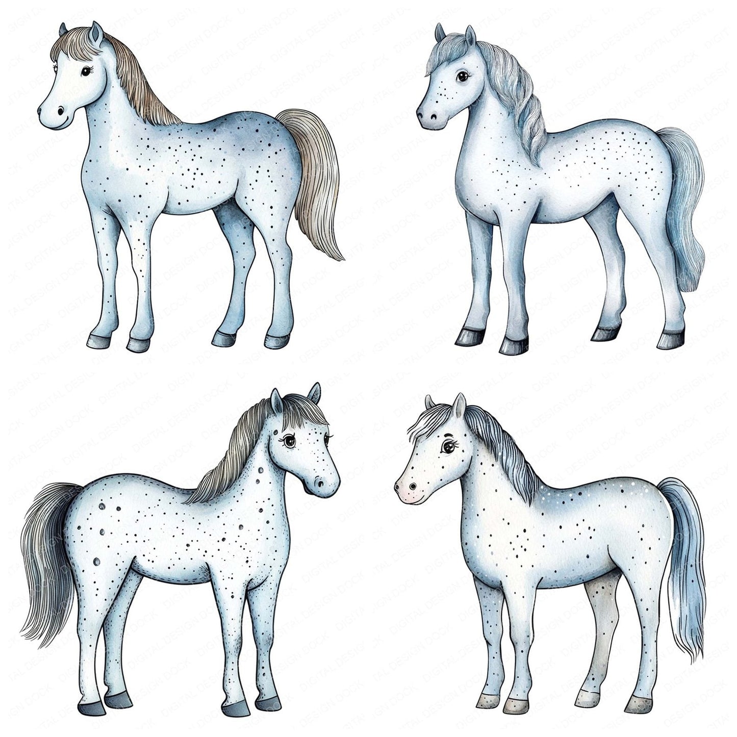 Nursery White Horse Illustration Clipart Set (DDD006184)