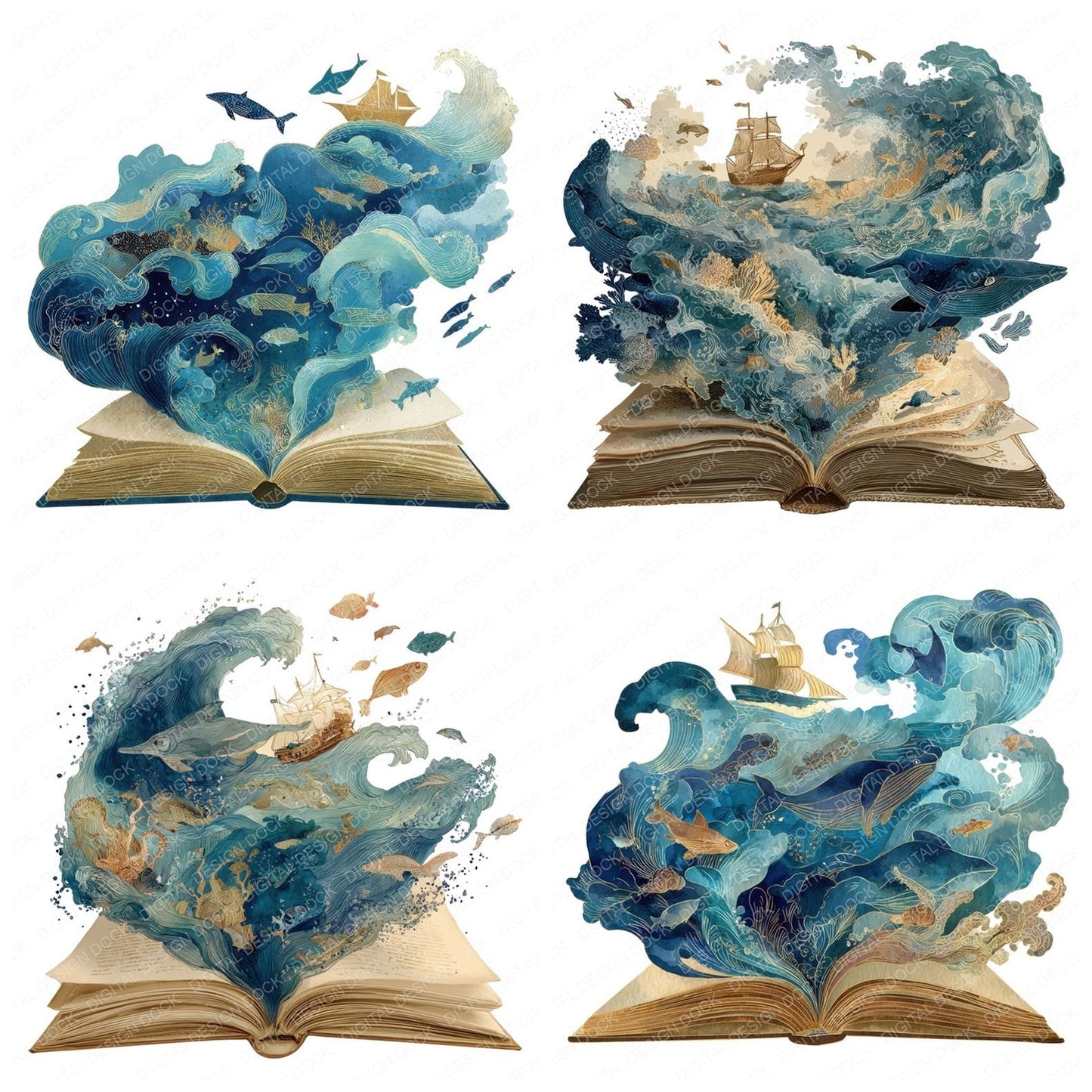 Ocean Adventure Open Book Clipart Set (DDD006185)