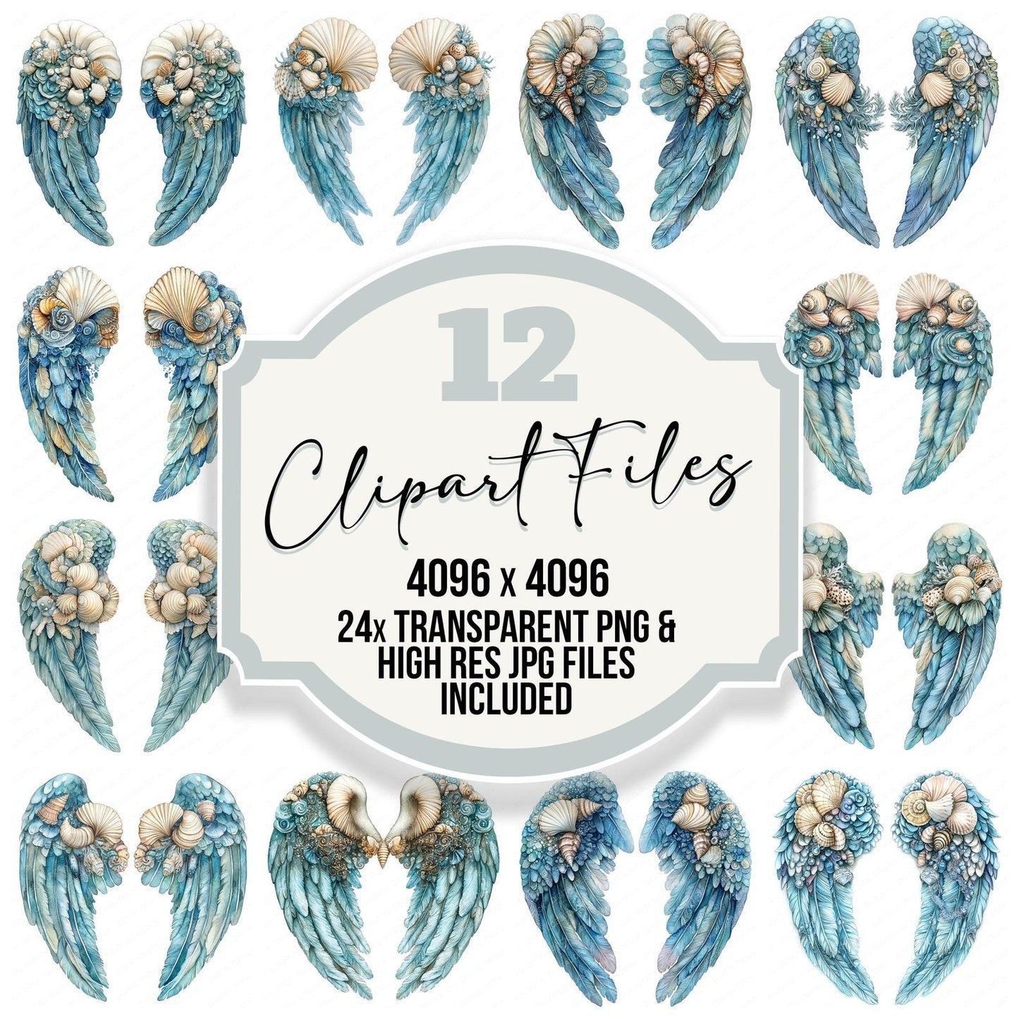 Ocean Serenity Angel Wings Clipart Set (DDD006187)