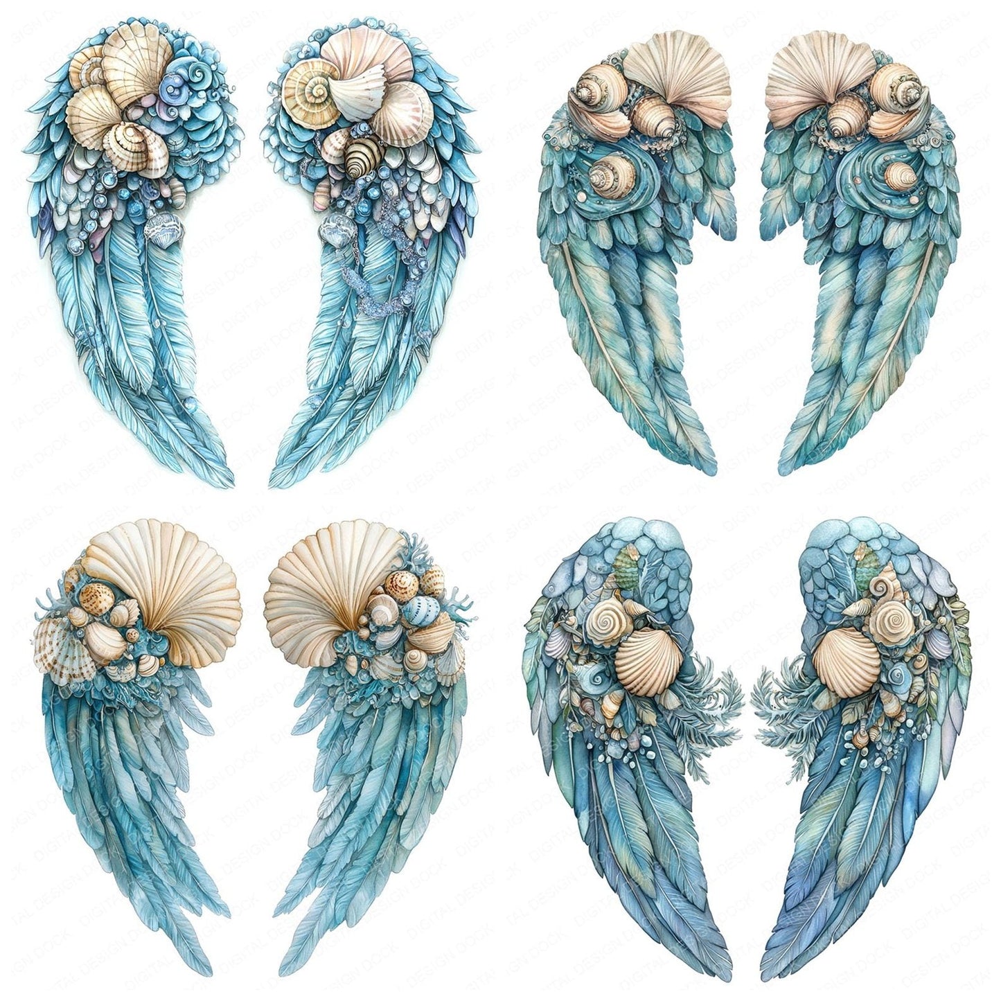 Ocean Serenity Angel Wings Clipart Set (DDD006187)
