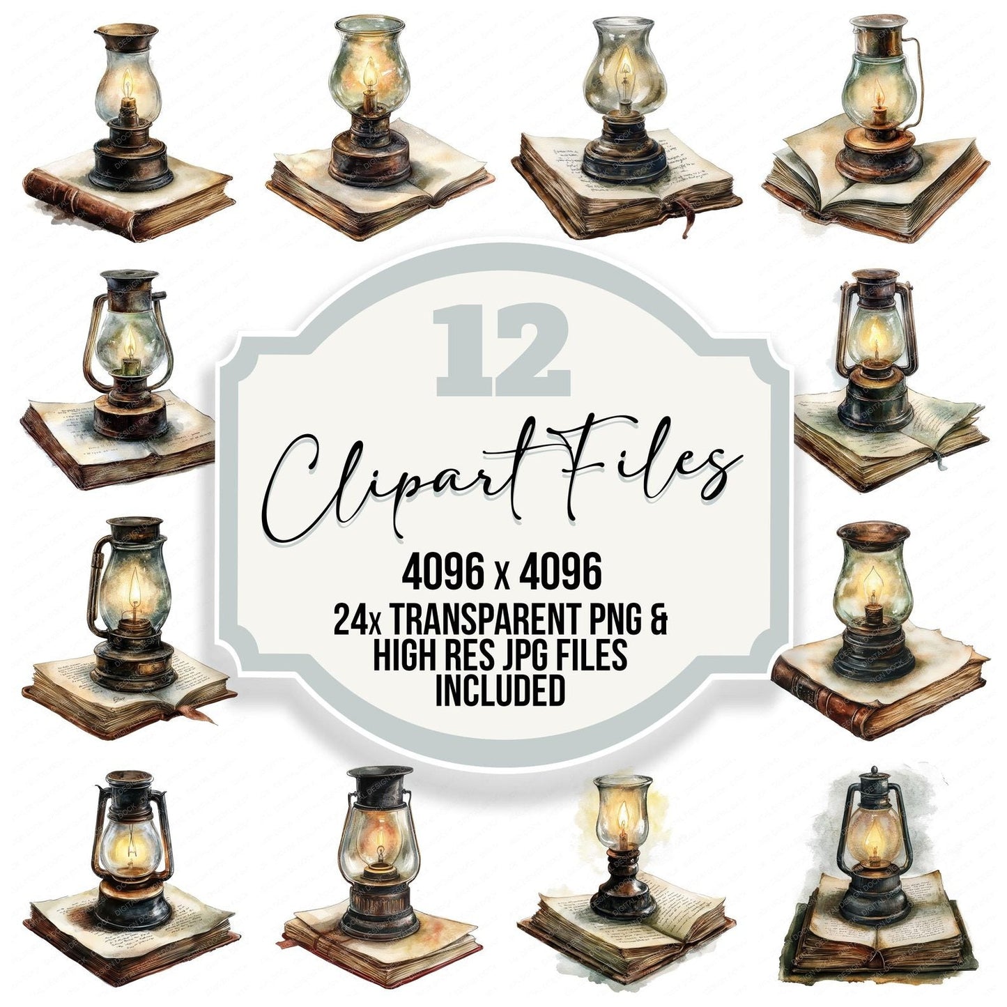 Oil Lamp on Book Clipart Set (DDD006190)